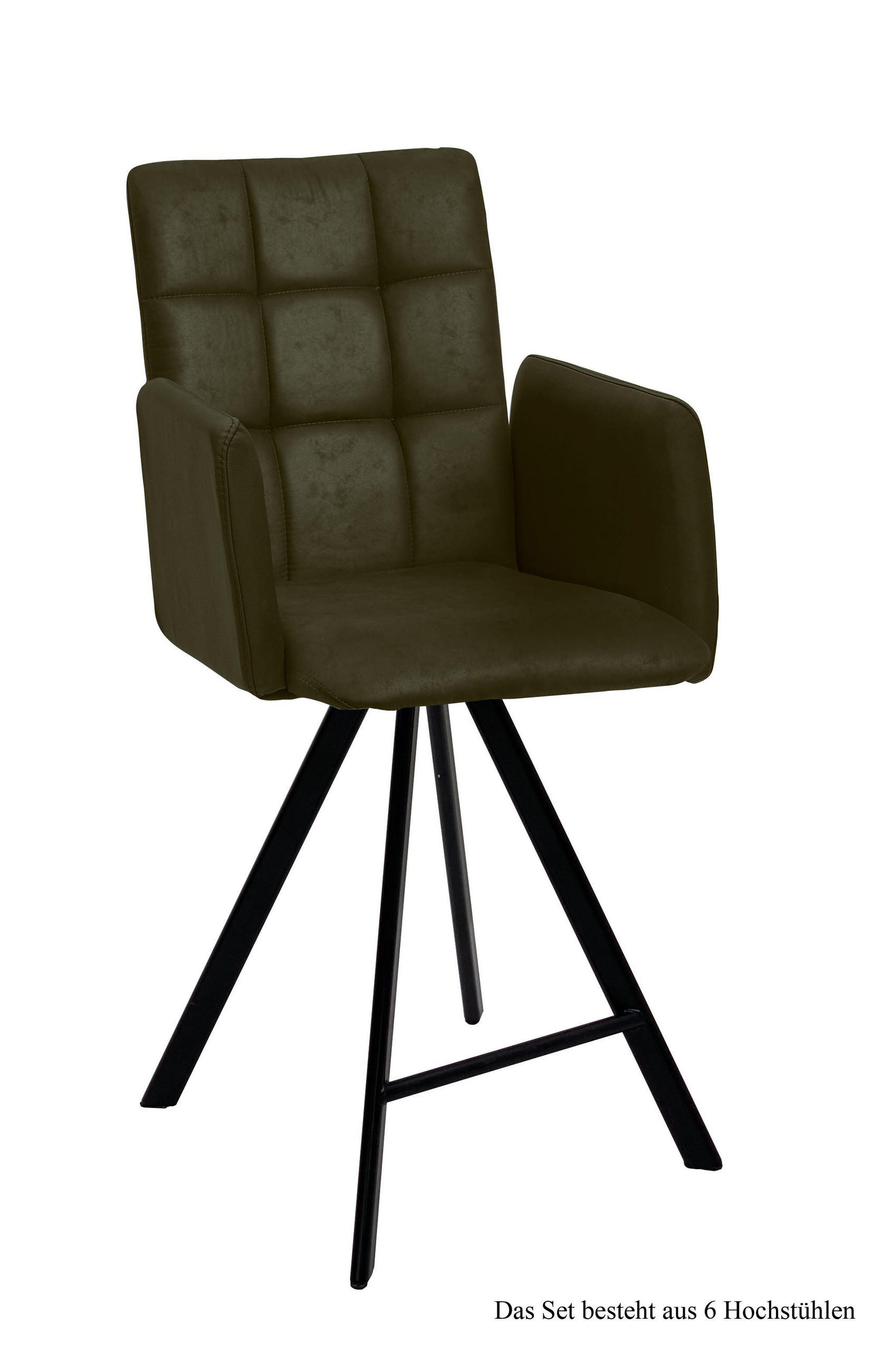 THEKENSTUHL (6er-Set) Delcine 52x108x60 Schwarz/Khaki - Dunkelgrün/Schwarz, Kunststoff (60/108/52cm) - 58aufmkessel