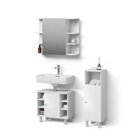 BADMÖBEL-SET Fucino Weiß Hochglanz 3 Teile, mit Midischrank - Weiß Hochglanz/Weiß, Holzwerkstoff (60/54/32cm) - Livinity®