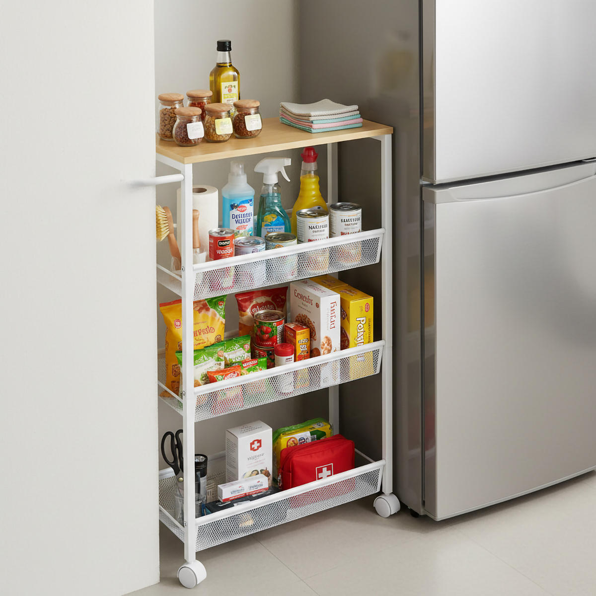 NISCHENWAGEN - Weiß, Holzwerkstoff/Metall (22/77/45cm) - Relaxdays