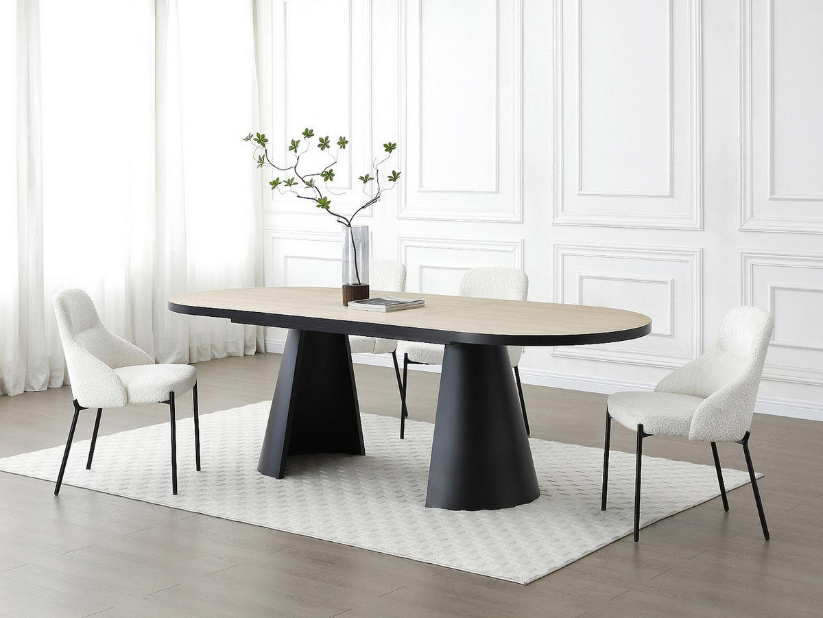 ESSTISCH ausziehbar - 6 bis 10 Personen - MDF & Metall - Holzfarben hell & Schwarz - KORIZEA - Hellbraun/Schwarz, Holz (240/100/76cm) - Vente-Unique