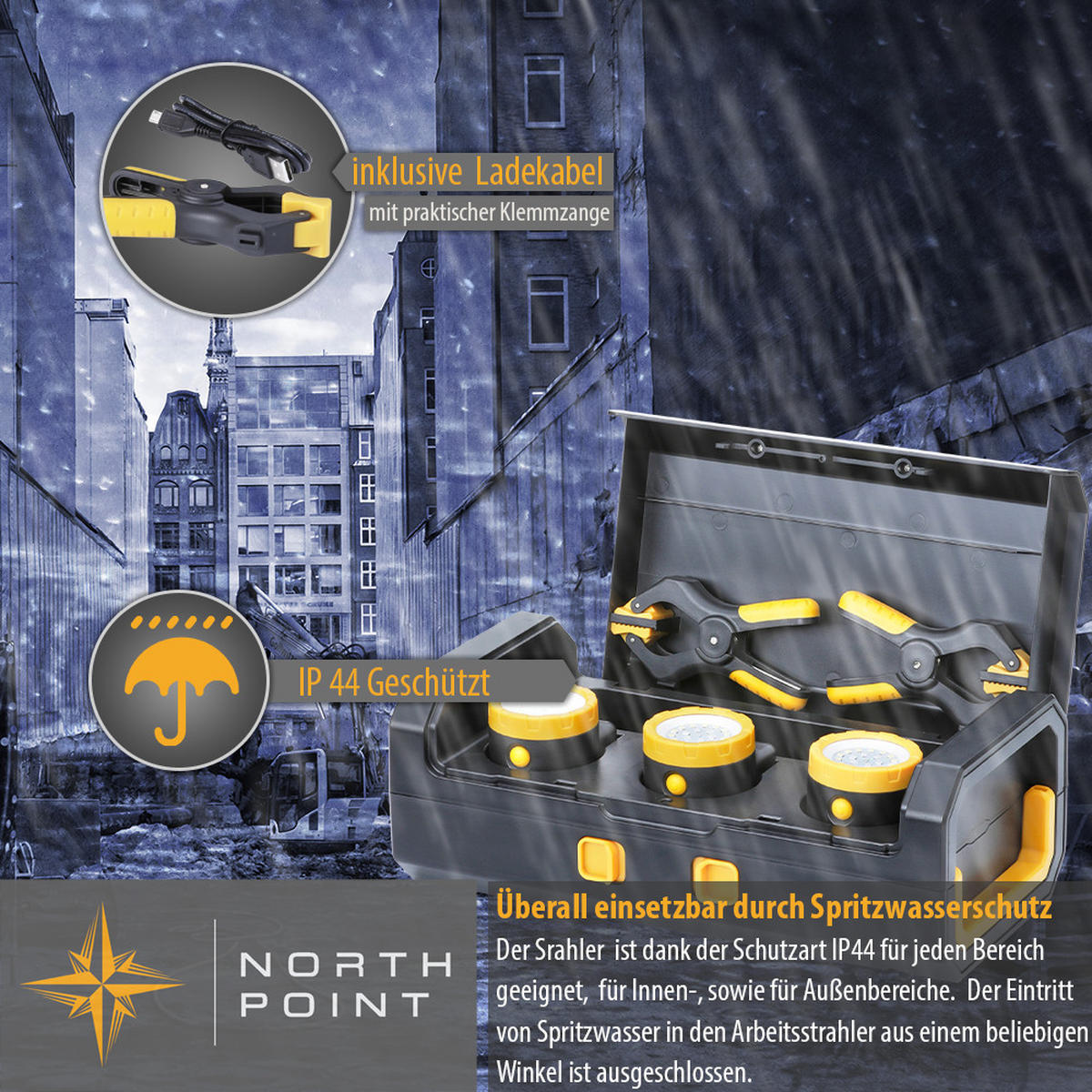 LED-ARBEITSLEUCHTEN - 3x Inspektionslampen mit 2000mAh Akku und Ladekoffer für flexible Einsatzmöglichkeiten, 3er-Set - Schwarz, Kunststoff (12/33/17.5cm) - Northpoint