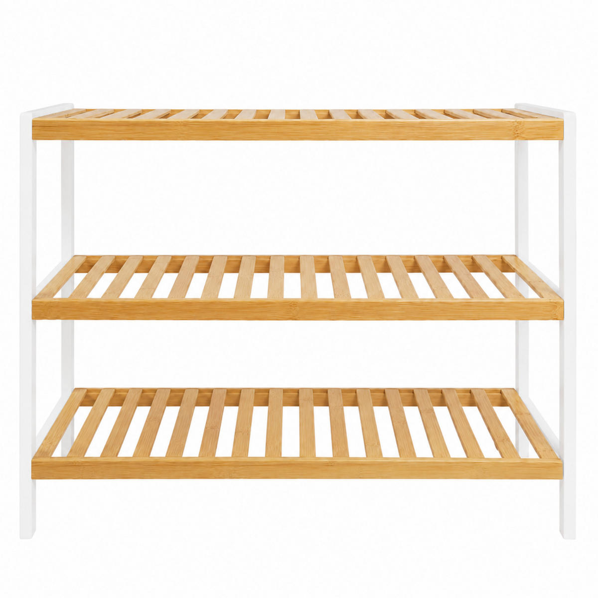 SCHUHREGAL Bambus Weiß Naturfarben 55x70x26 cm - Naturfarben/Weiß, Holz (70/55/26cm) - Begryf