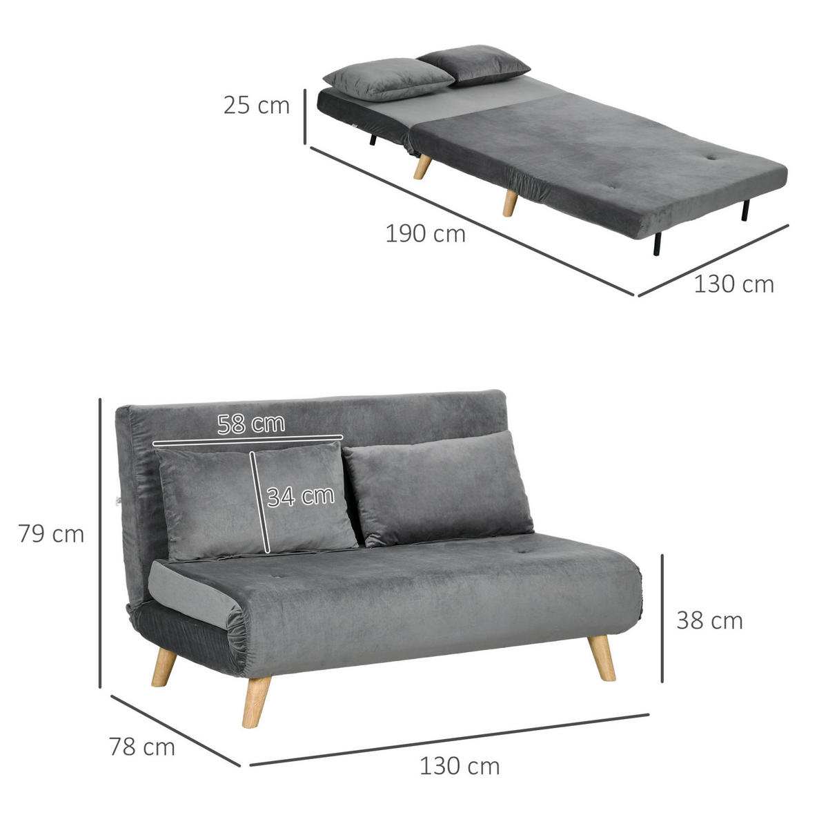 SCHLAFSESSEL 2-in-1 72 x 78 x 79 cm Grau - Grau, Holzwerkstoff (130/79/78cm) - Meubliv