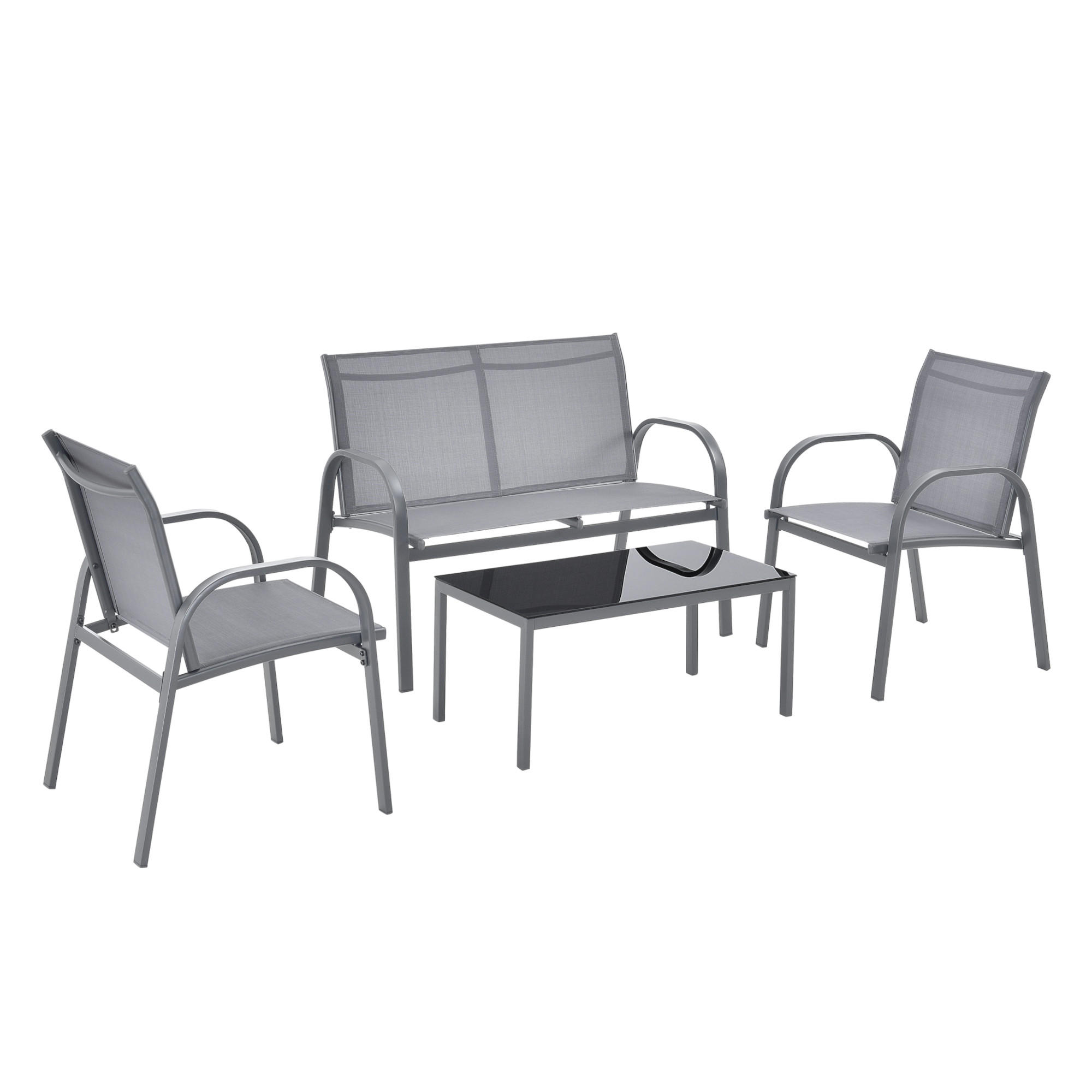 GARTENMÖBEL-SET 4 TLG. Gagra - Hellgrau, Metall - [en.casa]