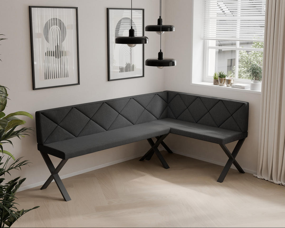 ECKBANK rechts VERO X Webstoff gesteppt, 142/196 cm Anthrazit - Anthrazit, Textil/Metall (142/196cm) - Idohome