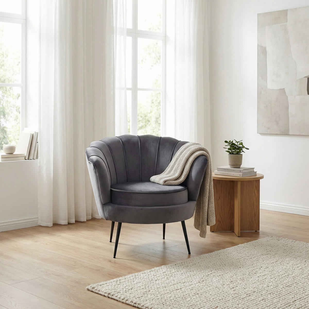 SESSEL Nice Velours Grau - Grau, Textil/Metall (83/75/76cm) - ebuy24