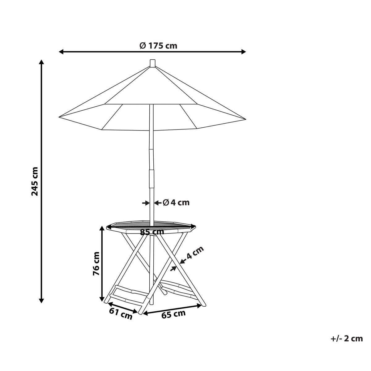 GARTEN BEISTELLTISCH mit Sonnenschirm Bambusholz Seegras Molise - Dunkelbraun, Holz (85/85/76cm) - Beliani