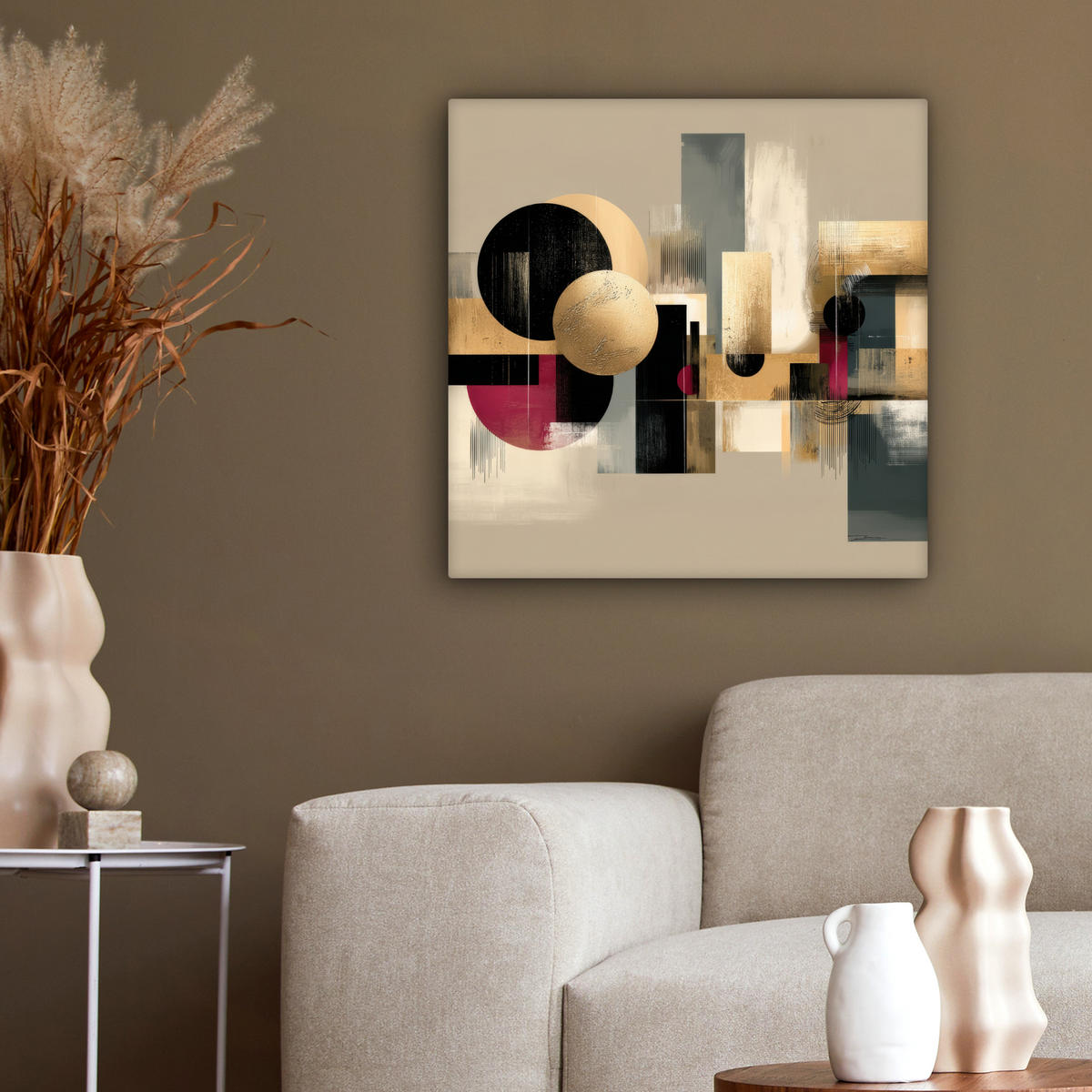 LEINWANDBILD Abstrakt - Formen - Beige - Texturen Wandbild Wohnzimmer 50x50 cm - Beige, Textil (50/50cm) - MuchoWow