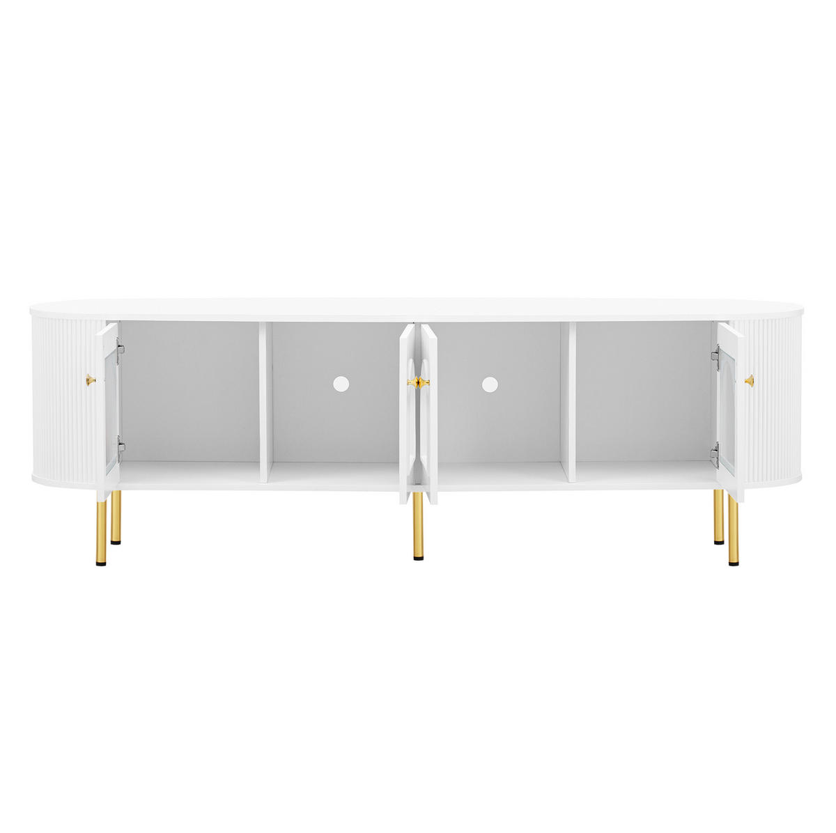 TV-LOWBOARD 170/35/55 cm mit 4 Glastüren, Soft-Close und Kabeldurchlass - Weiß, Holzwerkstoff (170/55/35cm) - BEAOK