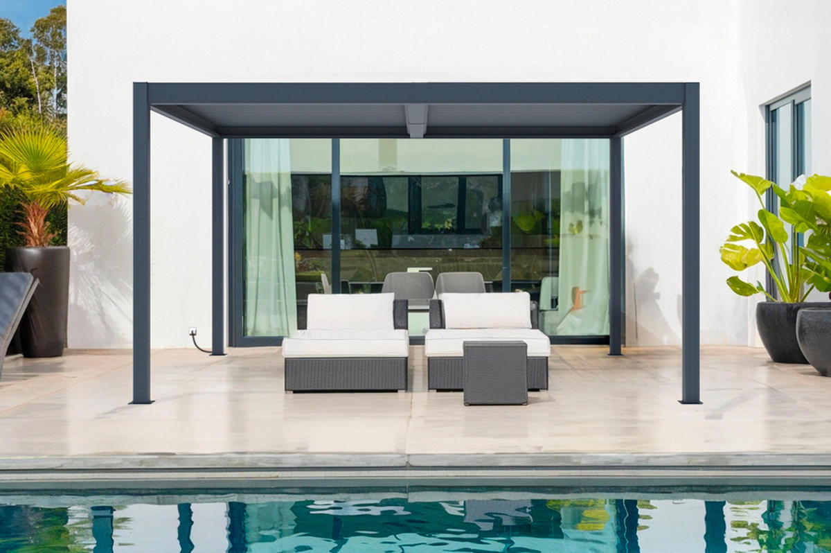 PERGOLA BIOCLIMATISCH MOTORISIERTE Santa graue 4m x 3m - Grau, Metall (305/220/395cm) - Cazeboo