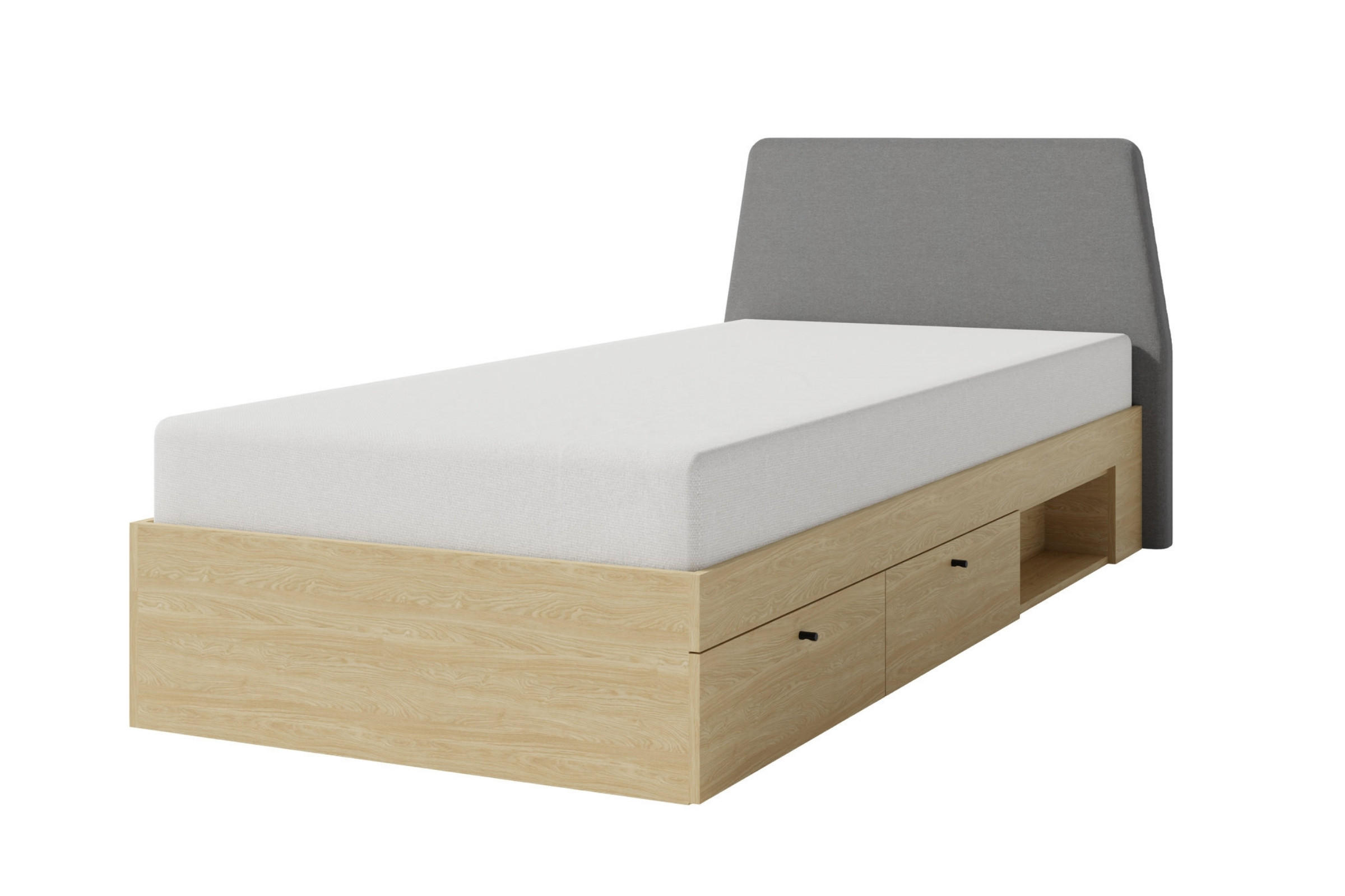 JUGENDBETT ALBI 90/200 in Geölte Eiche / Grau - Eichefarben/Grau, Holzwerkstoff (90/200cm) - Deine Möbel 24