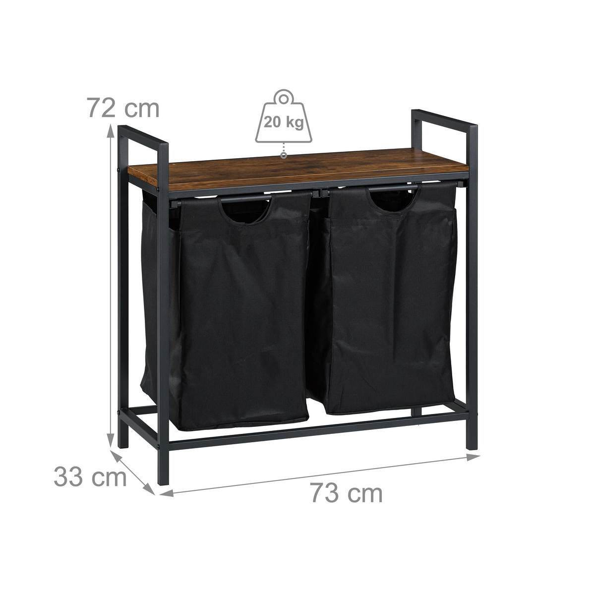 WÄSCHESAMMLER - Schwarz, Holzwerkstoff/Textil (73/72/33cm) - Relaxdays