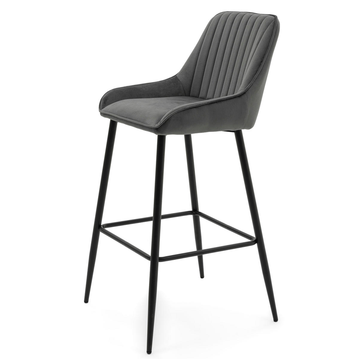 BARHOCKER PASSO gepolstert mit Steppung - grau - Samt Velours - Dunkelgrau/Schwarz, Metall (50/95/55cm) - NEW HOME