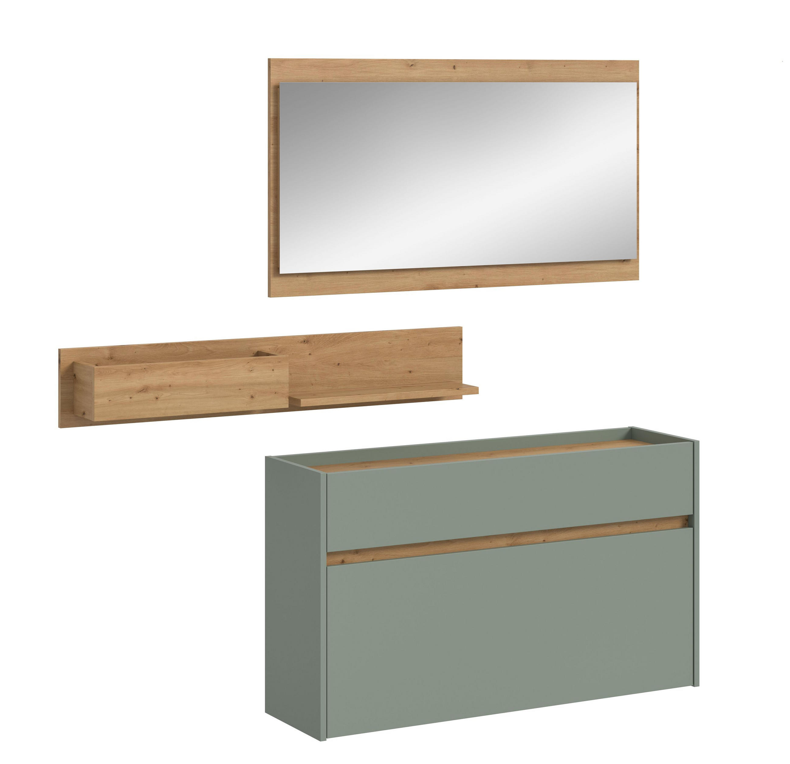 GARDEROBE Flow 3-tlg. (B/H/T: ca. 140/192/32 cm) in Salbei/Salbei - Salbeigrün, Holzwerkstoff (140/192/32cm) - Homes & Jones