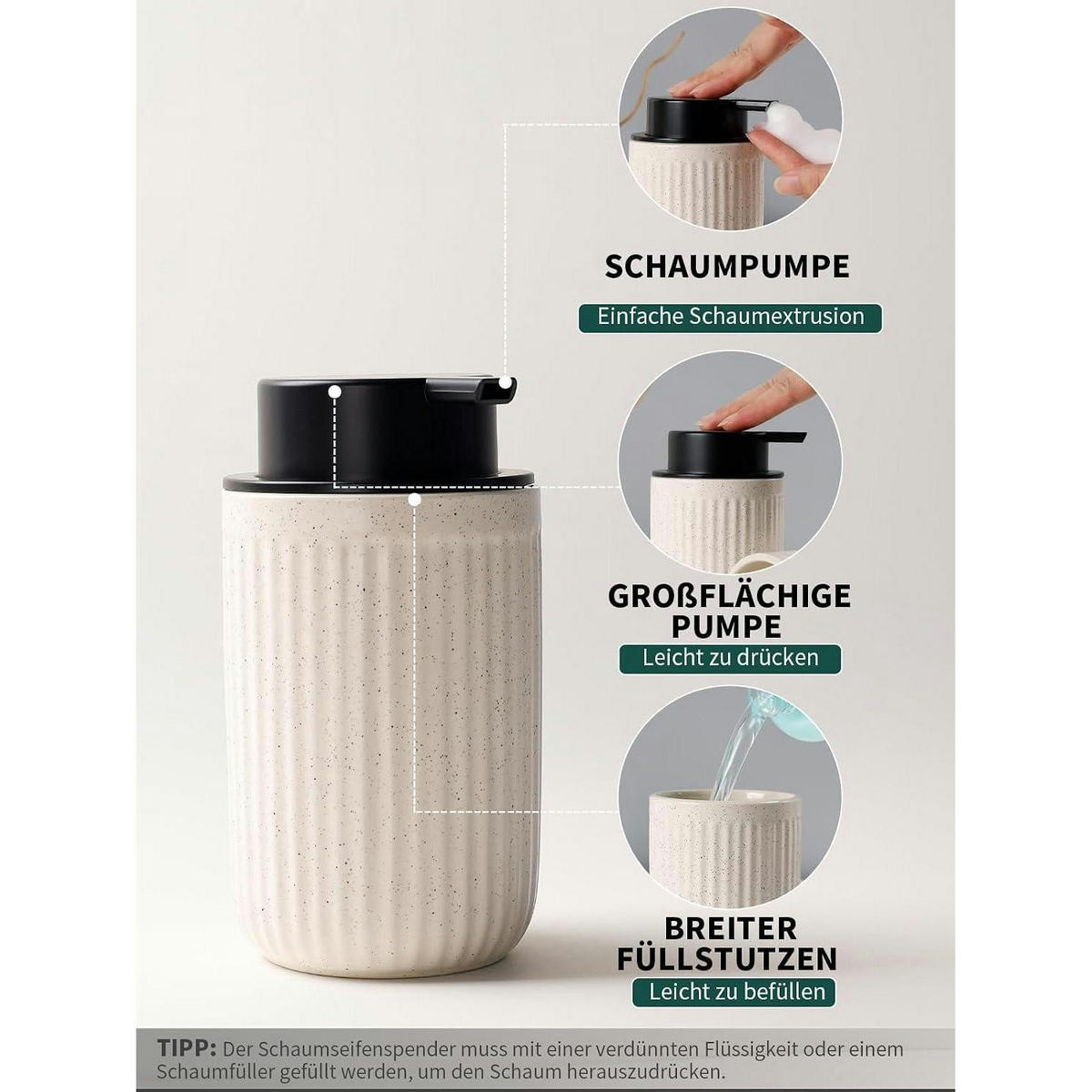 SEIFENSPENDER mit Zahnbürstenhalter Keramik Beige 350ml - Beige, Keramik (8/14/8cm)