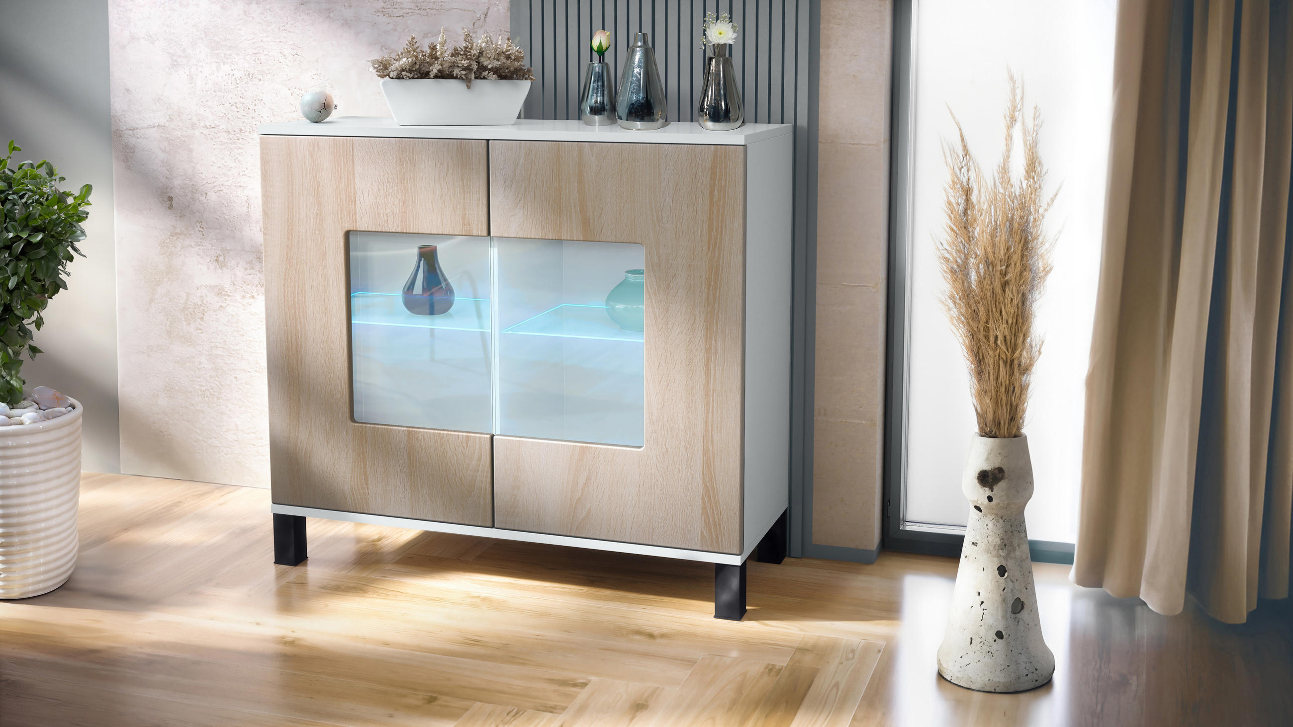KOMMODE Grömitz Eiche sägerau - Eiche San Remo, Holzwerkstoff (92.5/84.5/35cm) - Vladon