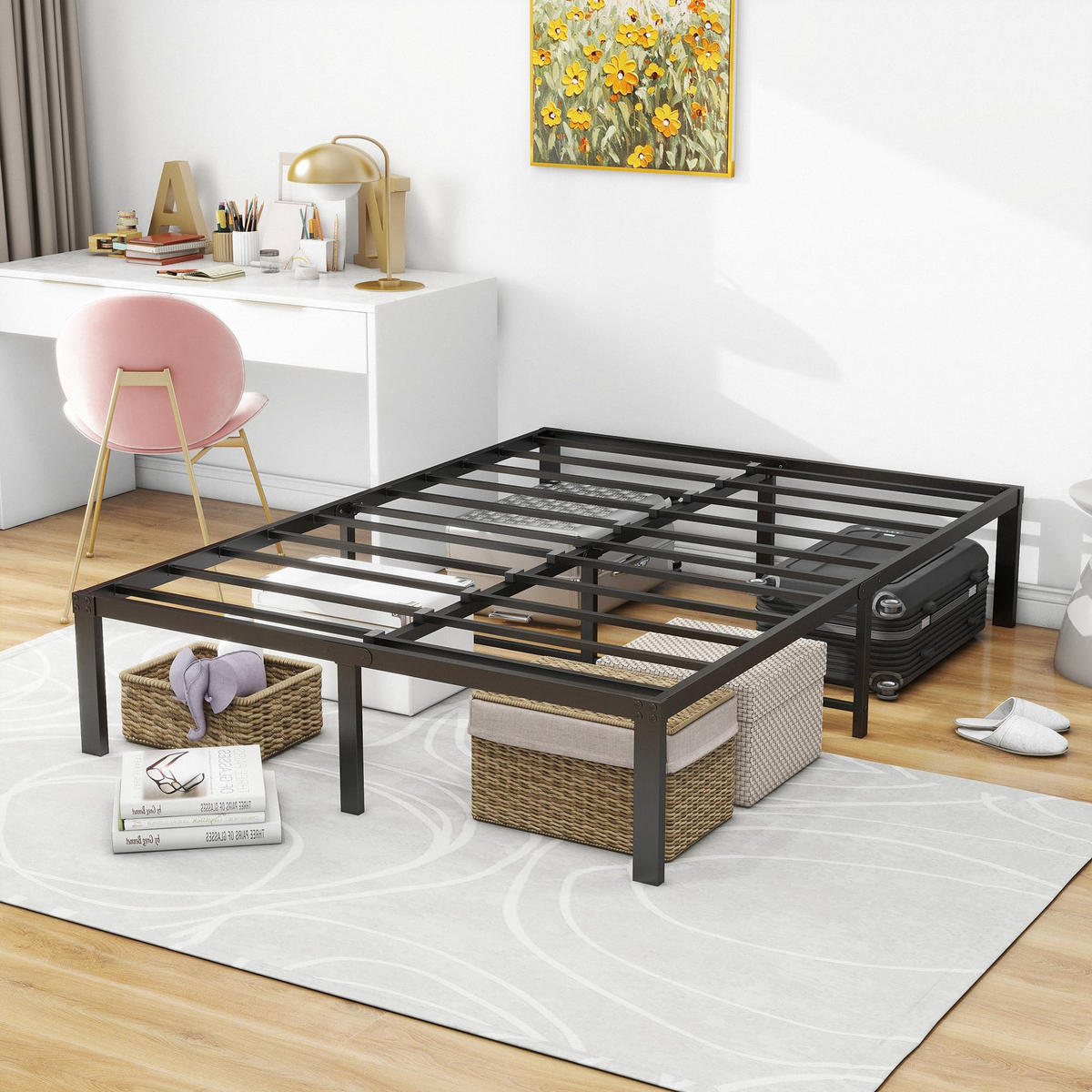 BETT Metall 120x200 cm Schwarz mit Stauraum - Schwarz, Metall (120/200cm) - Meubliv