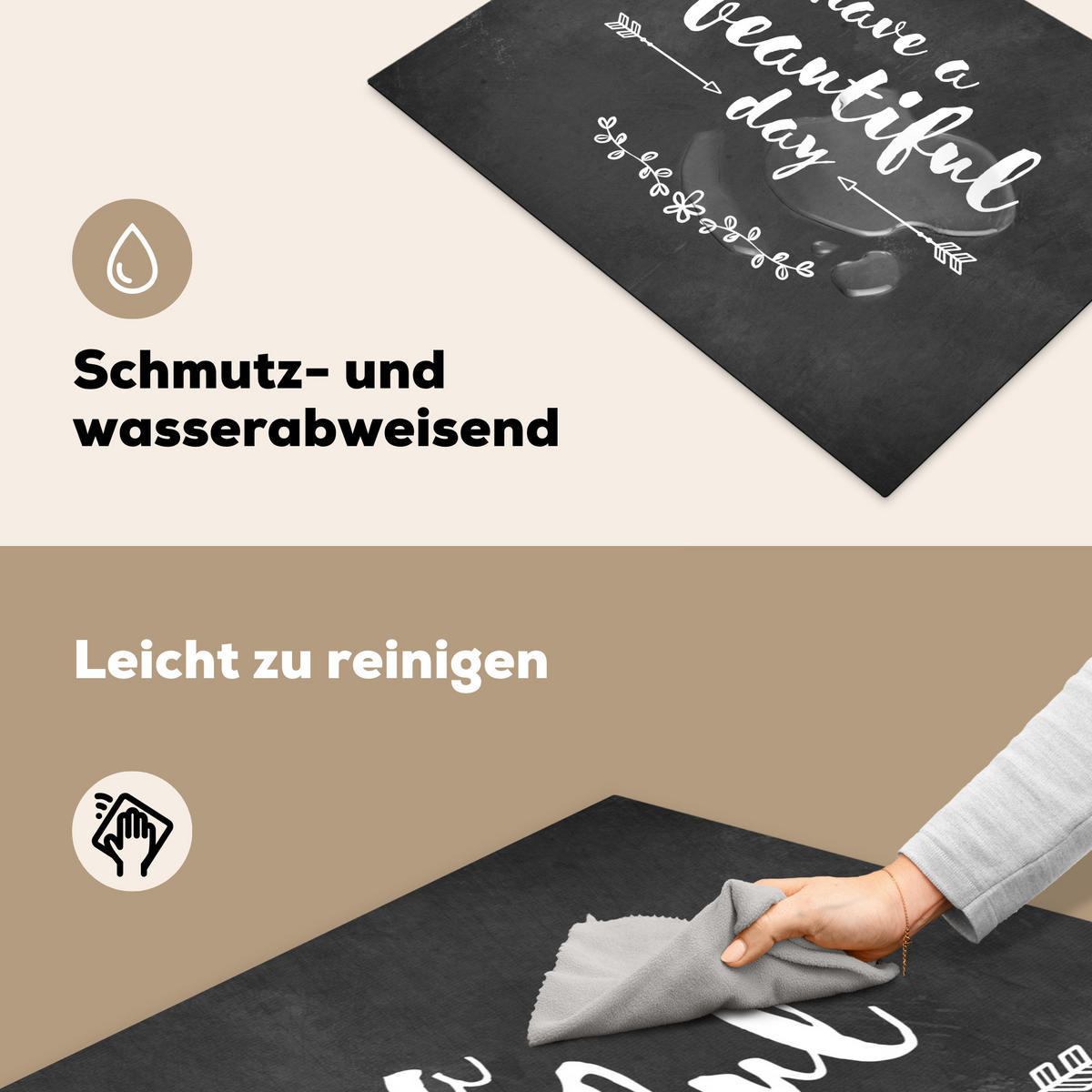 HERDABDECKPLATTE Zitat - Einen schönen Tag - Grau - Weiß Induktionsmatte 71x52 cm - Anthrazit, Kunststoff (71/52/0.2cm) - MuchoWow