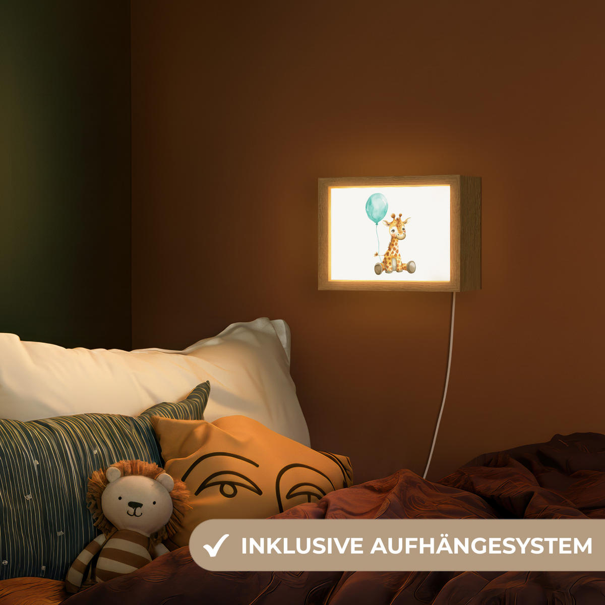 NACHTTISCHLAMPE Giraffe - Baby - Tiere - Blauer Ballon 20x15 cm - Weiß, Holzwerkstoff (8/20/15cm)