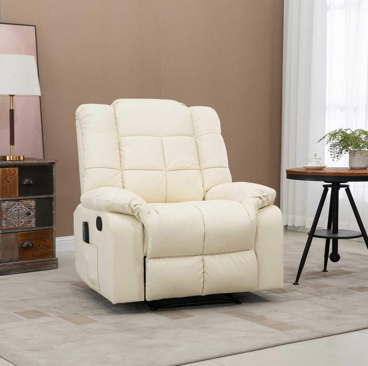 MASSAGESESSEL Kunstleder mit 8-Punkt-Vibrationsmassage, Fußstütze 99/94/99 cm Cremeweiß - Creme, Kunststoff (99/99/94cm) - Redom
