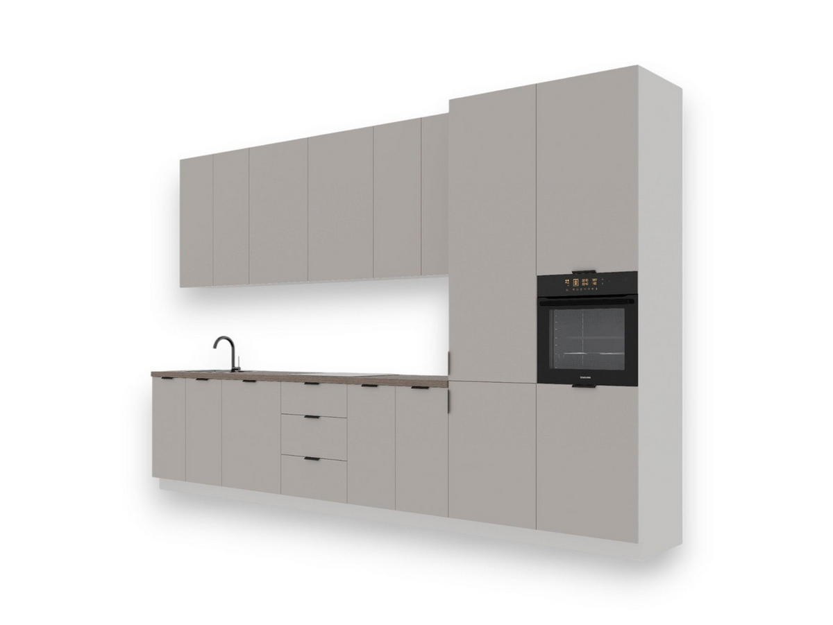 KÜCHENZEILE 400 cm – Sorento K58-G400 R – in Beige / Matt - Beige/Schwarz, Holz/Metall (400/247/58cm) - ROYAL24_MARKT