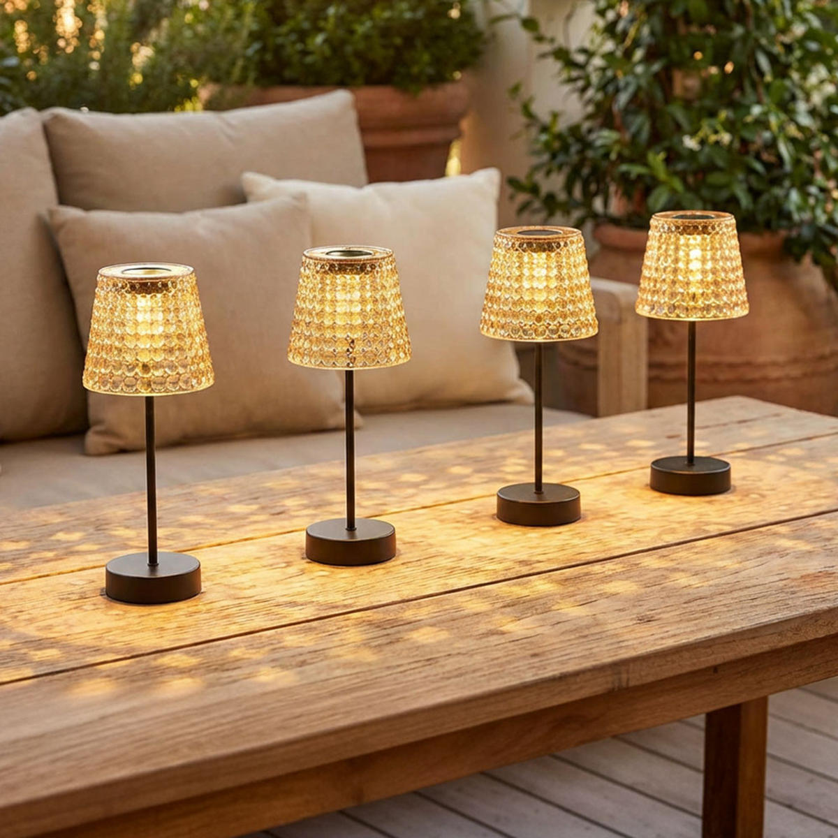 SOLARLEUCHTE LED Kunststoff rauchfarben Tischlampe, 4er Set - Schwarz, Kunststoff (12.5/12.5/29cm) - Globo Lighting