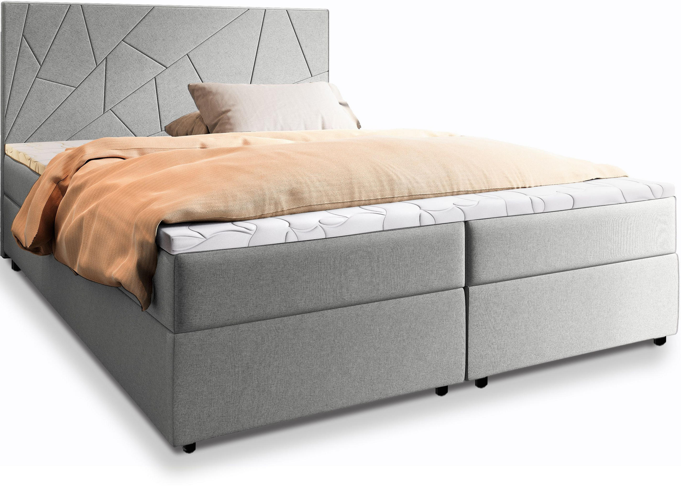 BOXBETT MADO 140x200 cm mit Matratze und Topper - Hellgrau - Hellgrau, Holz (140/200cm) - MASSENO