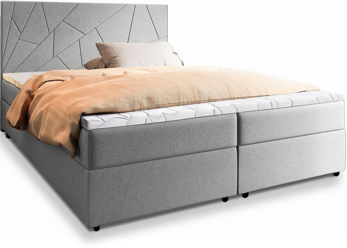BOXBETT MADO 140x200 cm mit Matratze und Topper - Hellgrau - Hellgrau, Holz (140/200cm) - MASSENO