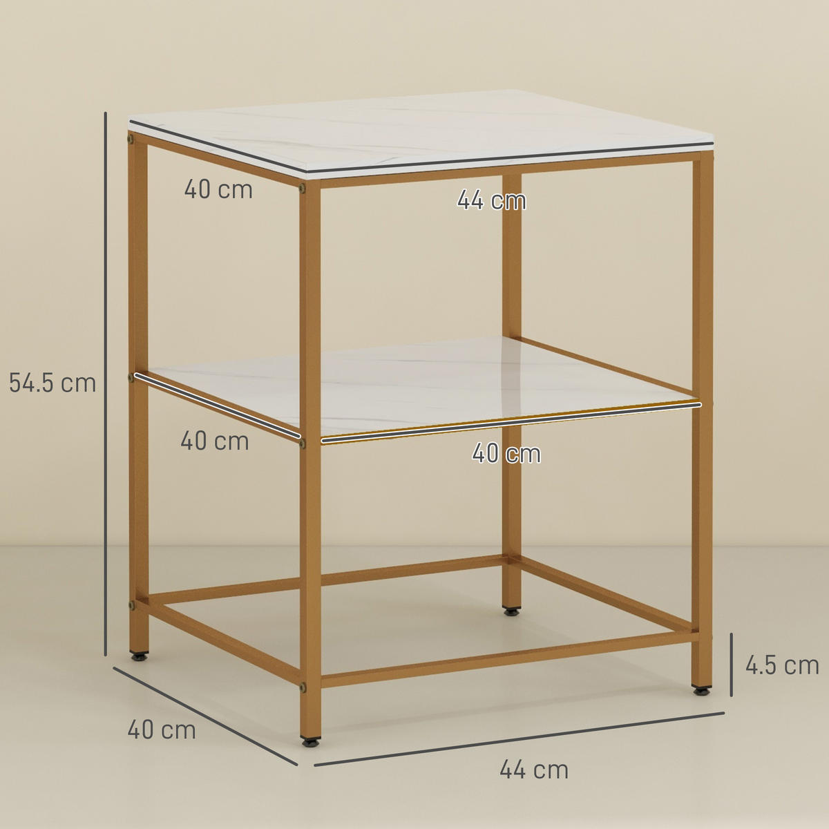 BEISTELLTISCH DE-15827 mit 2 Marmorablagen Weiß - Weiß, Holzwerkstoff (44/40/54.5cm) - ComfortXL