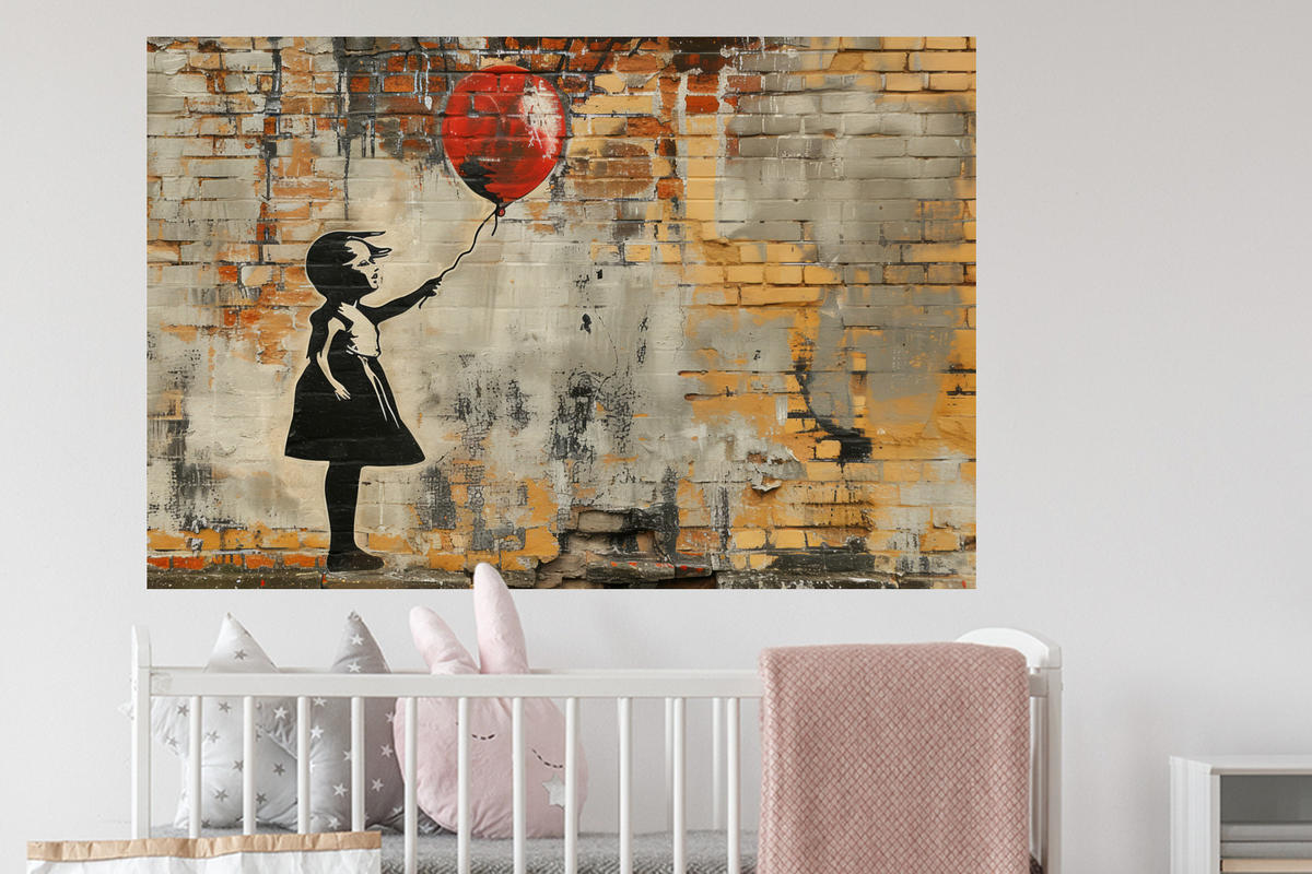 WANDTATTOO Graffiti - Banksy - Mädchen - Straßenkunst 120x80 cm - Sandfarben, Kunststoff (120/80/0.1cm) - MuchoWow