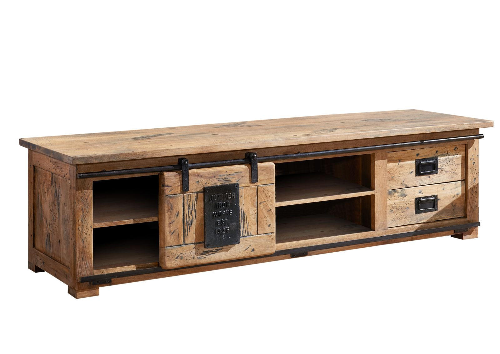 TV-BOARD Mango 180x55x50 natur lackiert RAILWAY #145 - Naturfarben, Holz (180/50/55cm) - Massivmoebel24
