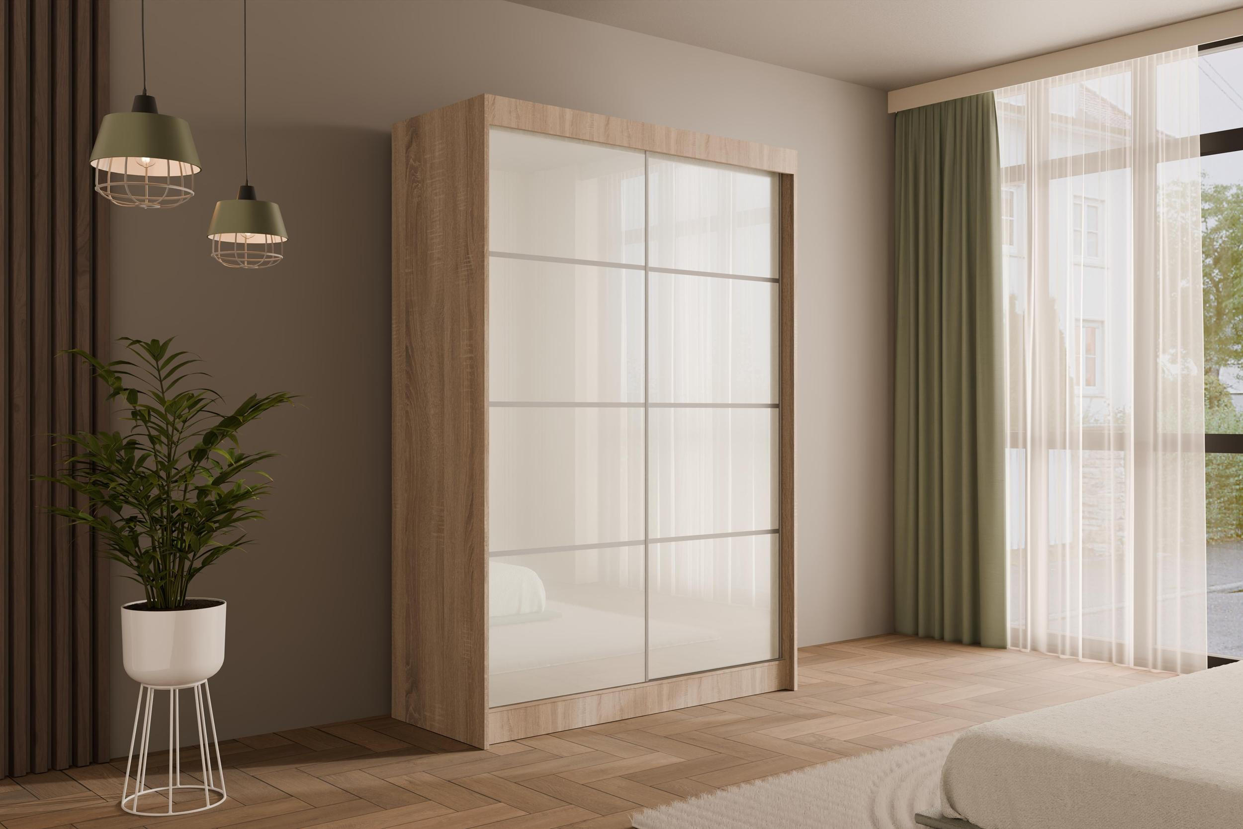 KLEIDERSCHRANK PEKA III - 150 cm - Sonoma Eiche|Weiß - Weiß/Sonoma Eiche, Holzwerkstoff (150/215/61cm) - ALTDECOR
