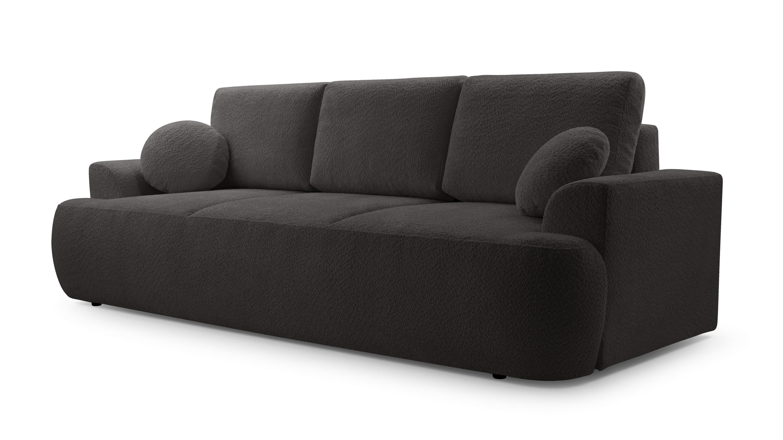 BETTSOFA FILO Schwarz Bucle-Stoff mit Schlaffunktion - Schwarz, Textil (110/94/248cm) - MASSENO