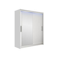 SCHWEBETÜRENSCHRANK Westa VI, mit RGB LED Beleuchtung - Silberfarben/Weiß, Holzwerkstoff/Metall (150/200/58cm) - MIRJAN24