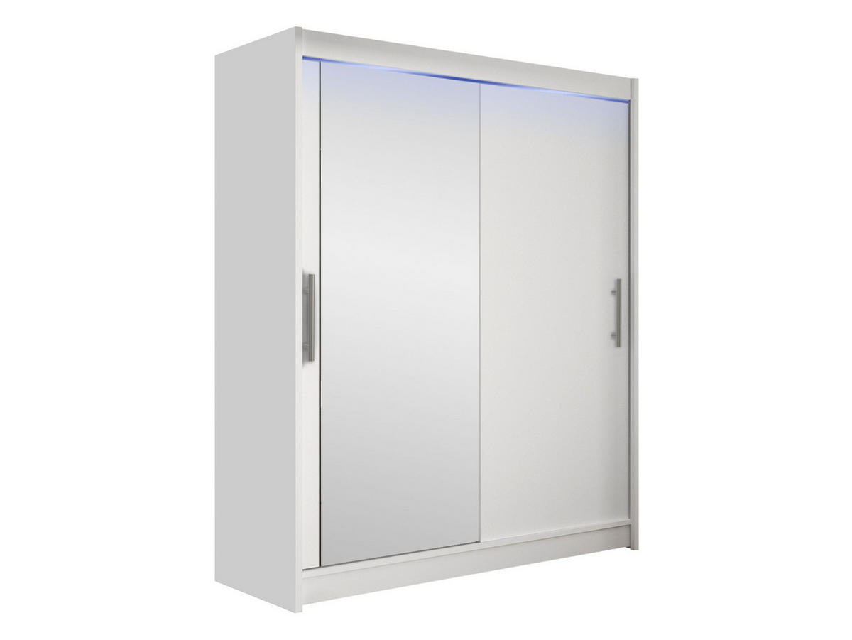 SCHWEBETÜRENSCHRANK Westa VI, mit RGB LED Beleuchtung - Silberfarben/Weiß, Holzwerkstoff/Metall (150/200/58cm) - MIRJAN24