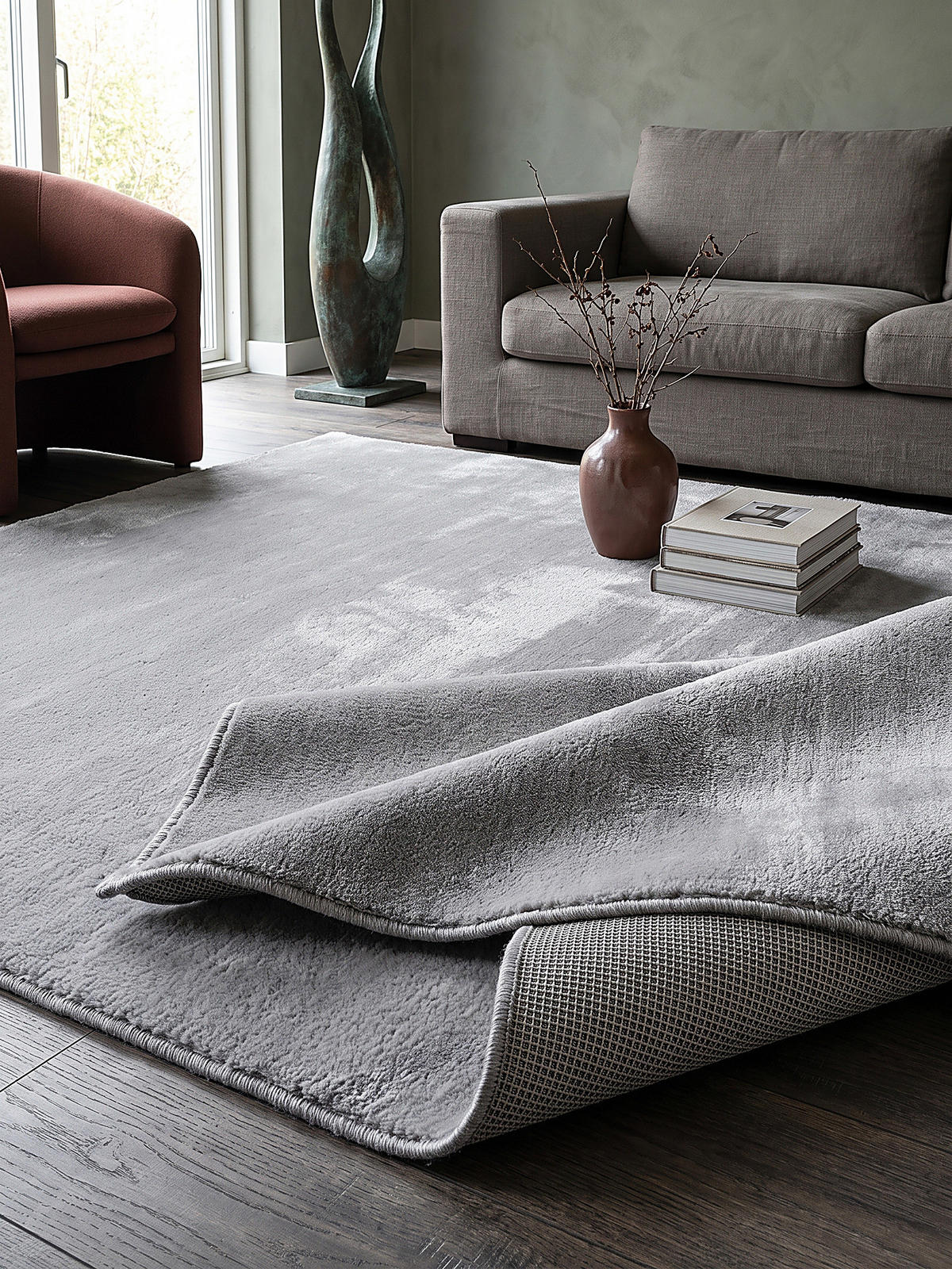 HOCHFLORTEPPICH Antirutsch Uni ALDAN Polyester Grau 120 x 160 cm - Grau, Textil (120/160cm) - KADIMA DESIGN