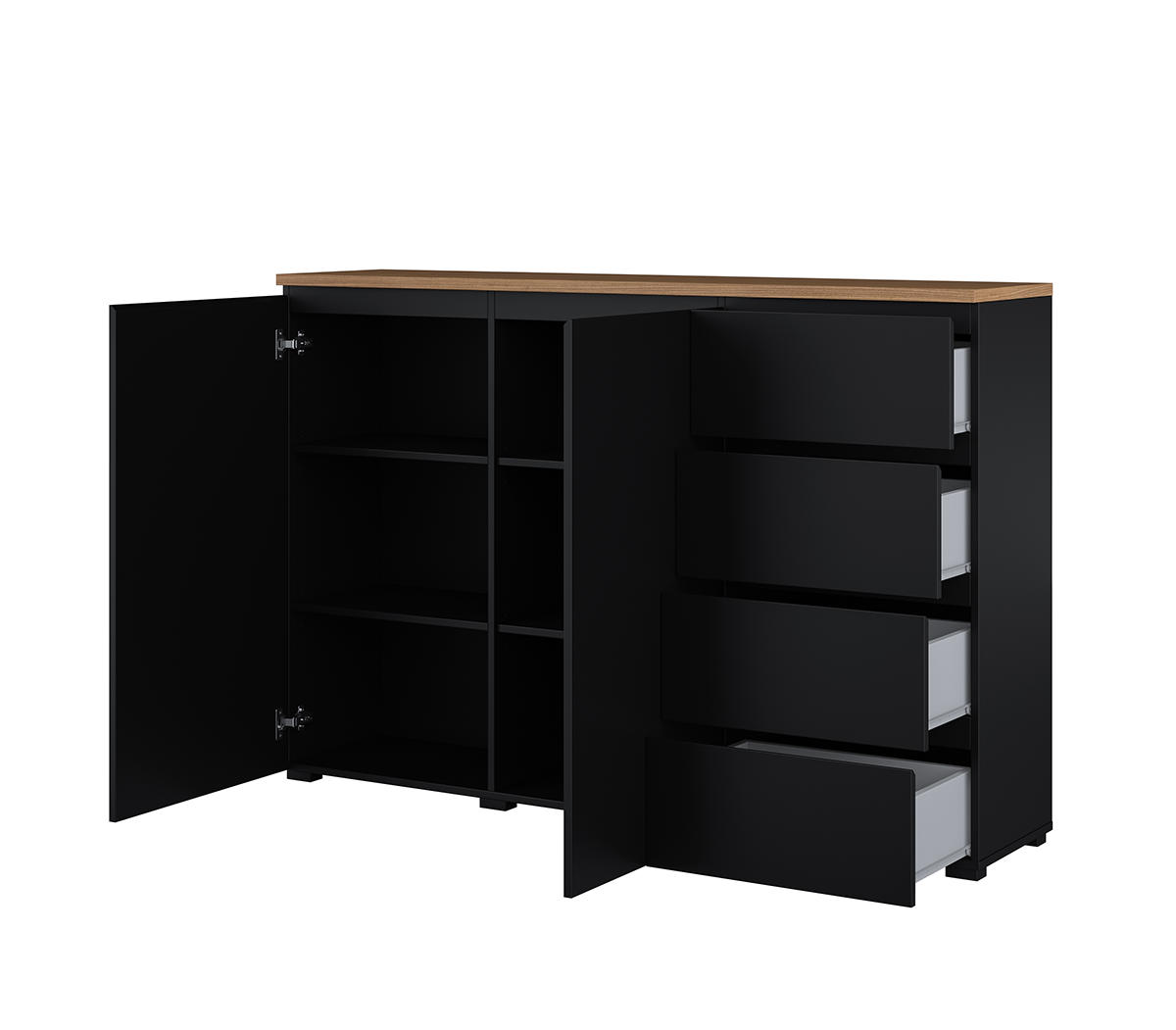 SIDEBOARD Liko Schwarz und Holz - Schwarz, Holzwerkstoff (150/100.4/34.5cm) - Petits-meubles