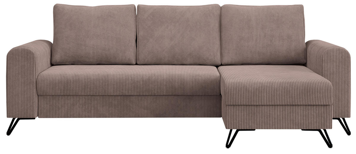 ECKSOFA Hugo Cord Rosa - Schwarz/Rosa, Textil/Metall (242/140cm) - MKS