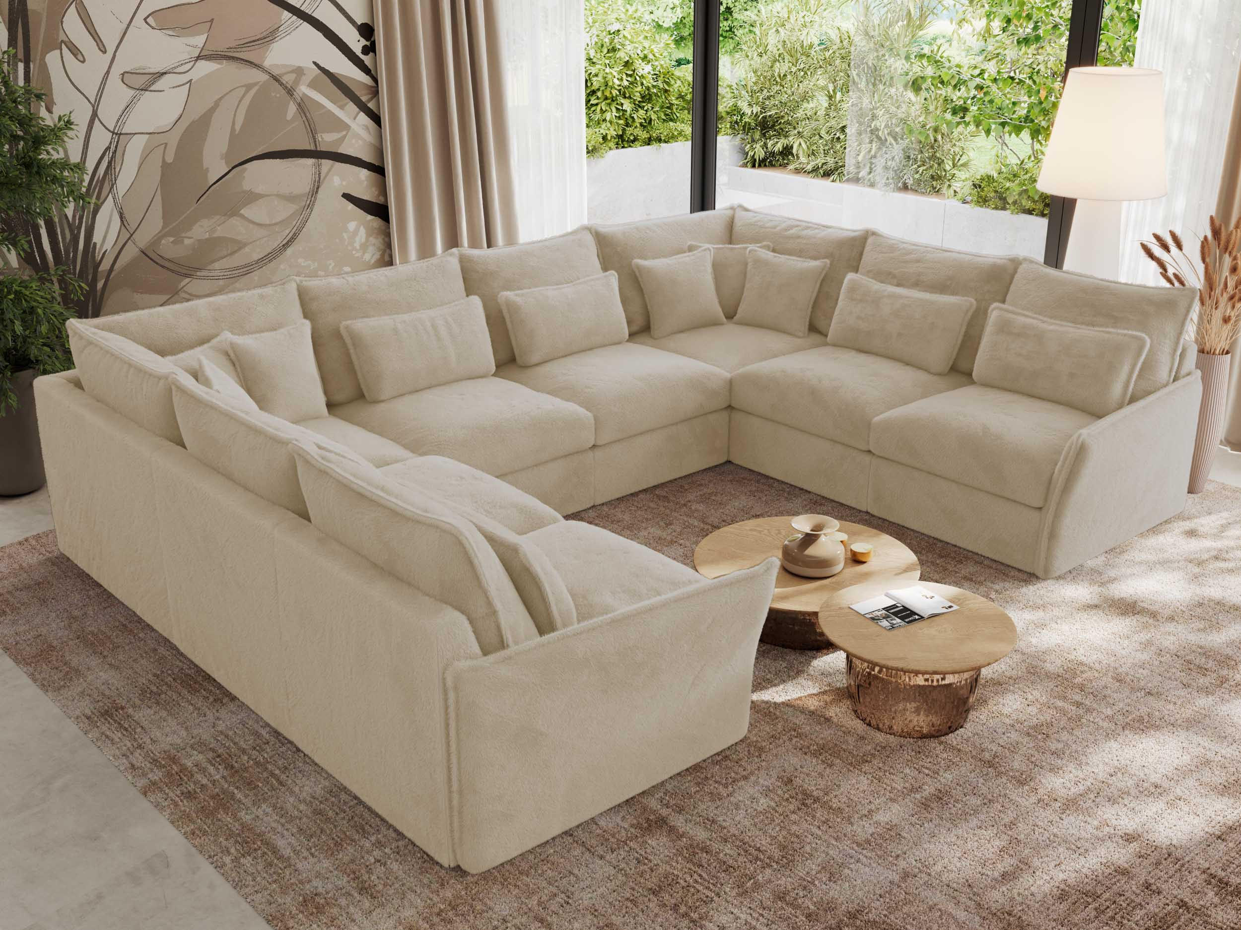 WOHNLANDSCHAFT VERSO U 8M Creme Plüsch - Beige/Creme, Kunststoff/Textil (362/93/270cm) - MKS