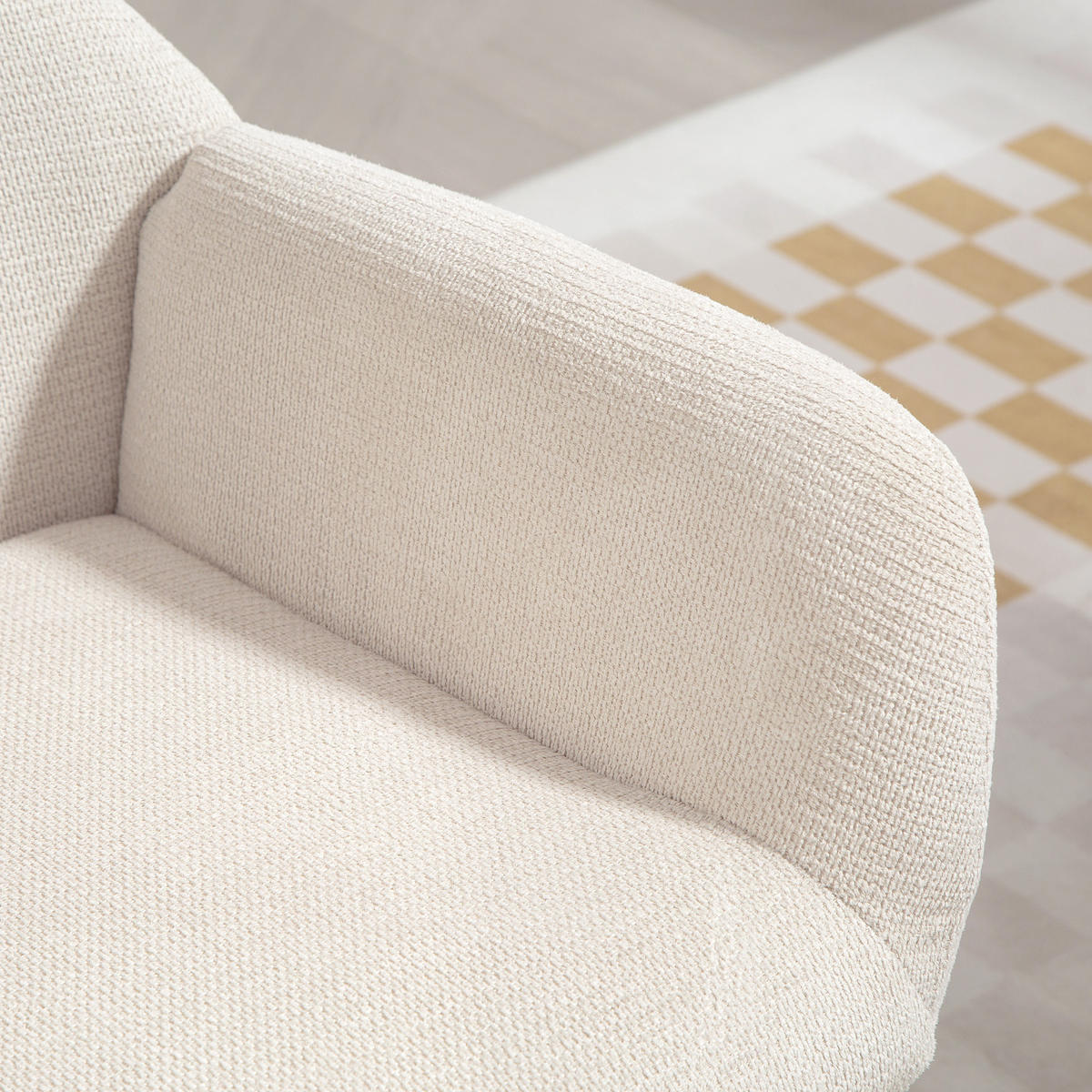 POLSTERSTUHL DE-06839 Ohrenbacken-Stil mit hoher Rückenlehne Cremeweiß - Creme, Textil/Metall (70/103.5/74.5cm) - ComfortXL