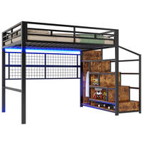 HOCHBETT 140/200 cm aus Metall in Schwarz – mit Stauraumleiter und Kleiderschrank - Schwarz, Metall (140/200cm) - BEAOK