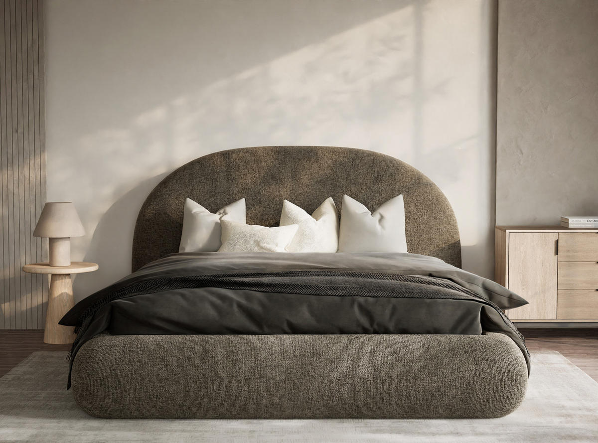 POLSTERBETT Maumere Braun 160/200 cm im Chenille-Stoff - Schwarz/Naturfarben, Holz/Holzwerkstoff (160/200cm) - Maison de Reve