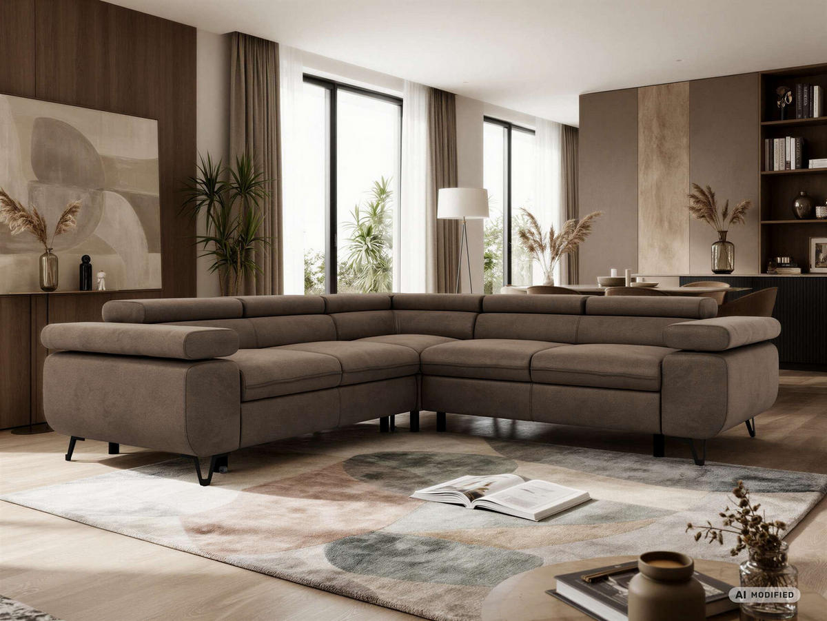 ECKSOFA QUADRO L - Braun Velvet - Rechts Seite - Schwarz/Braun, Textil/Metall (269/269cm) - MKS