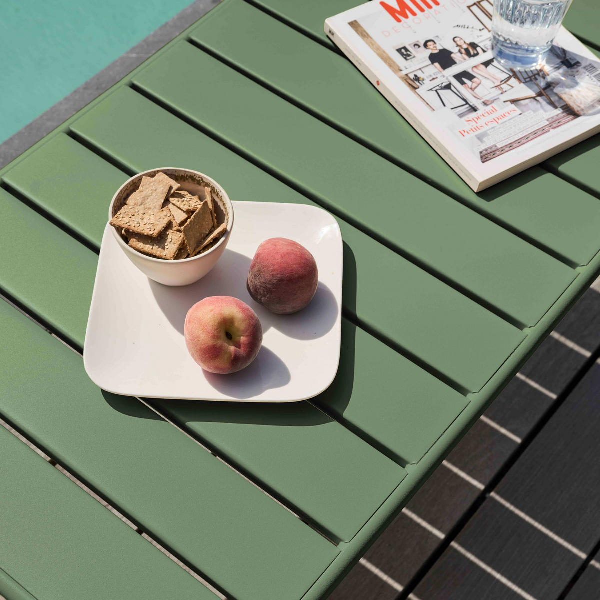 GARTEN-LOUNGETISCH, Kaktusgrünen - Dunkelgrün, Metall (90/50/40cm) - Oviala