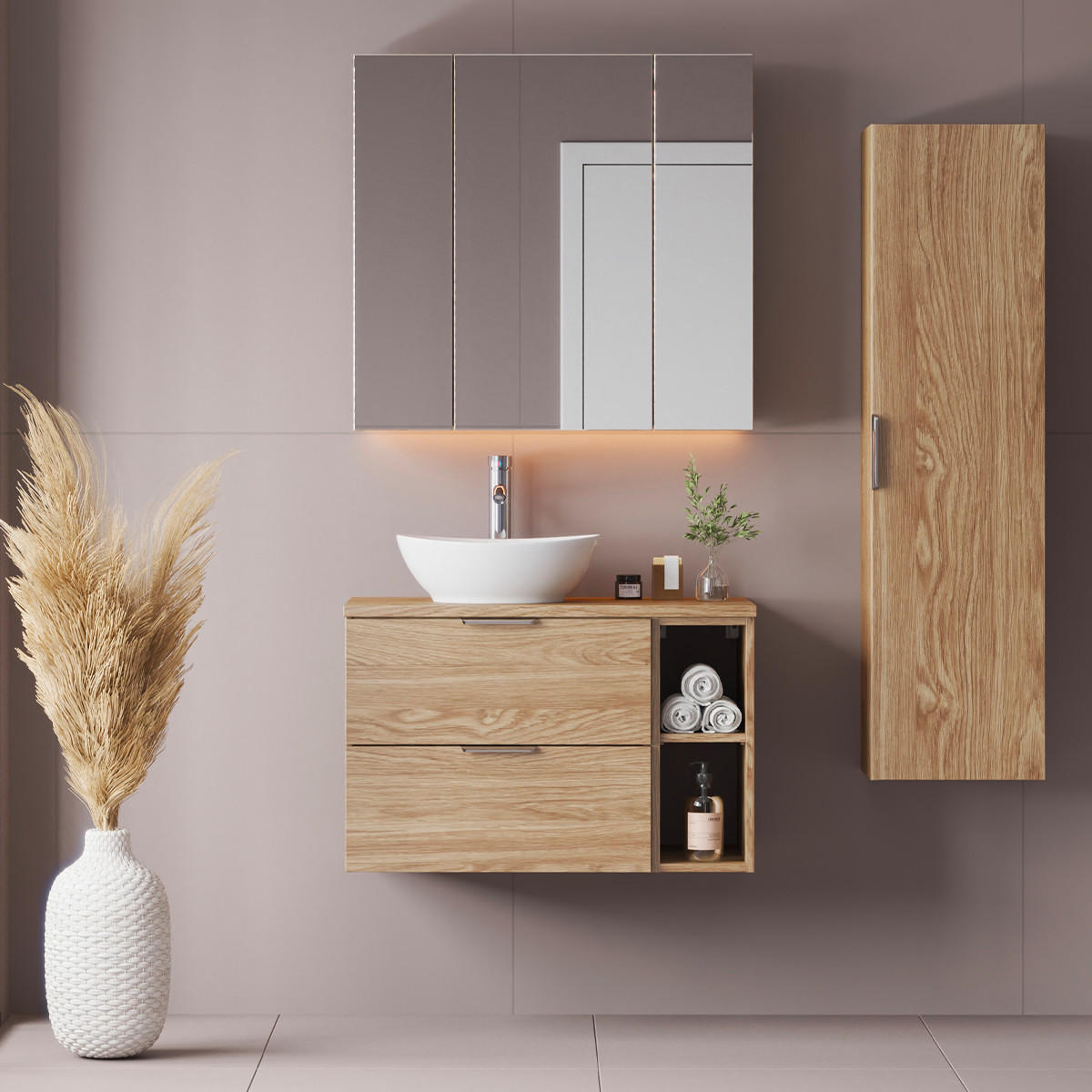 BADMÖBEL 80.6cm Astrid 2er-Set Holz - Braun, Holzwerkstoff (80.6/52.2/46.5cm) - Petits-meubles