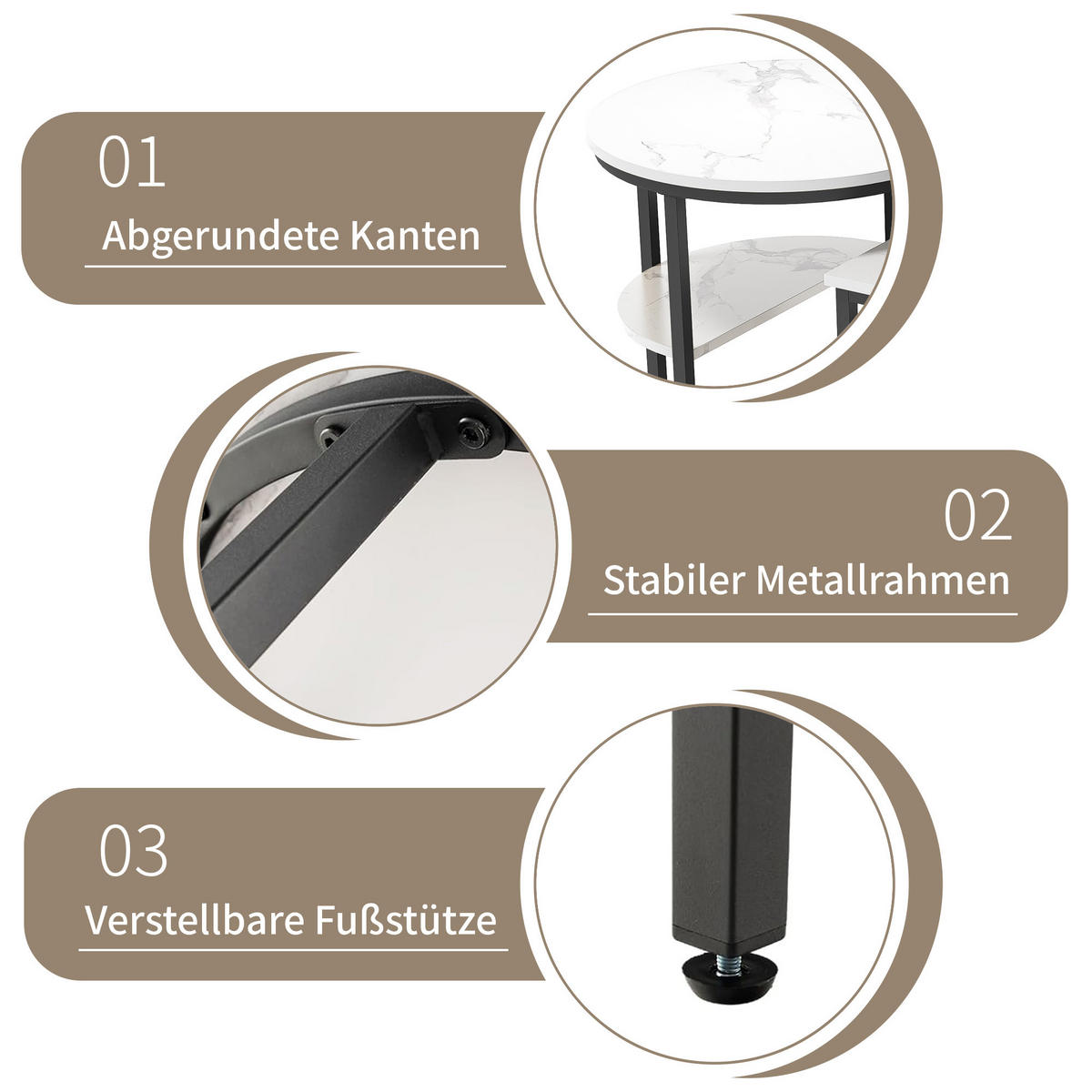 COUCHTISCH 2er SET, Weiß + Schwarz - Schwarz/Weiß, Metall (80/46/41cm)
