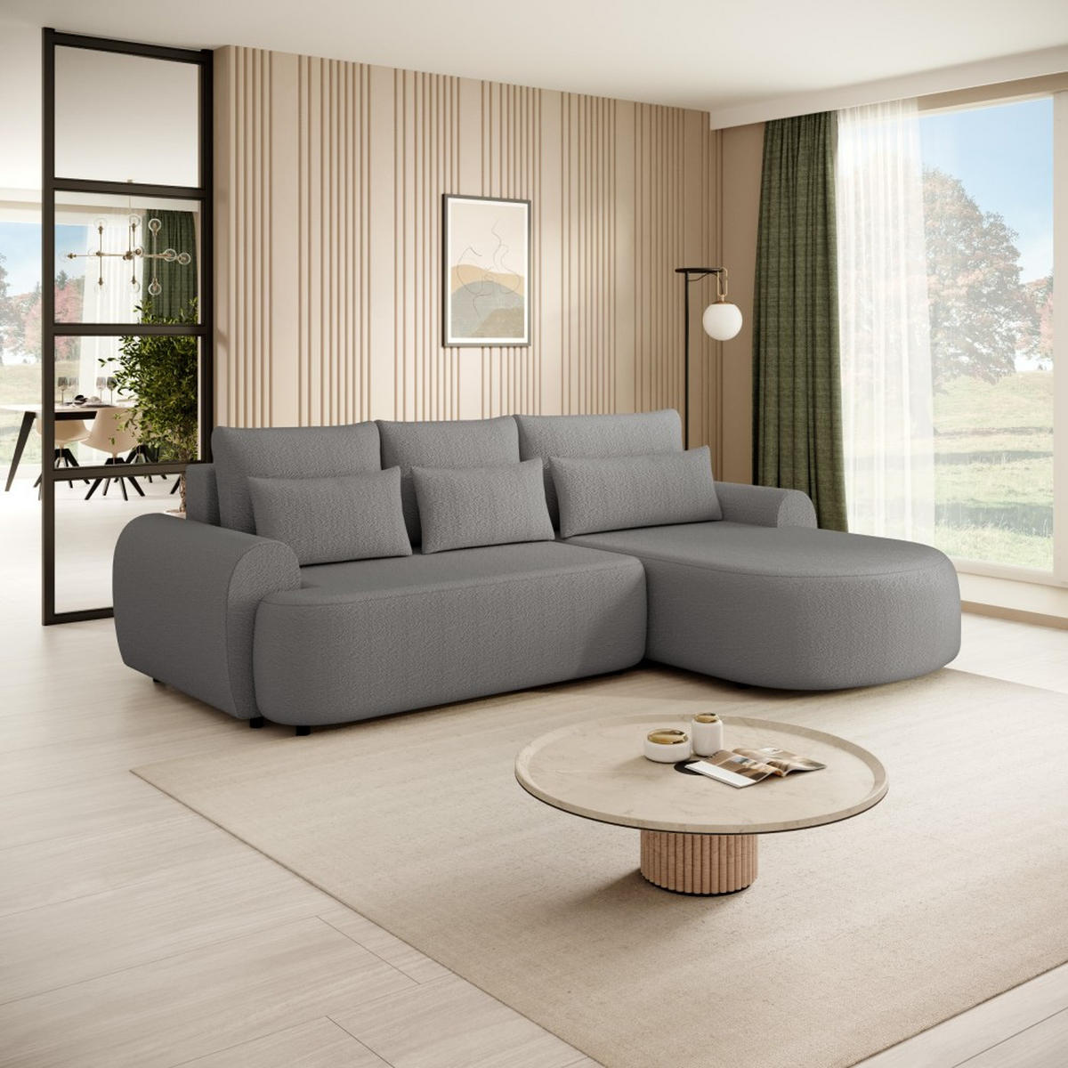 ECKSCHLAFSOFA Olivio L Grau, rechts - Schwarz/Grau, Kunststoff/Textil (266/170cm) - Beautysofa