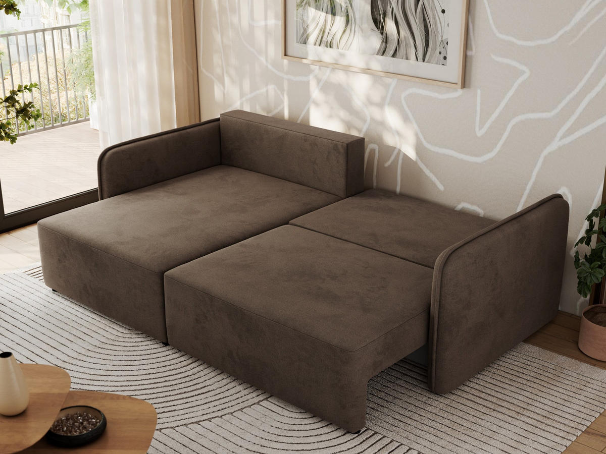 ECKSCHLAFSOFA MESTO L Braun Velvet - links - Schwarz/Braun, Kunststoff/Textil (227/147cm) - MKS