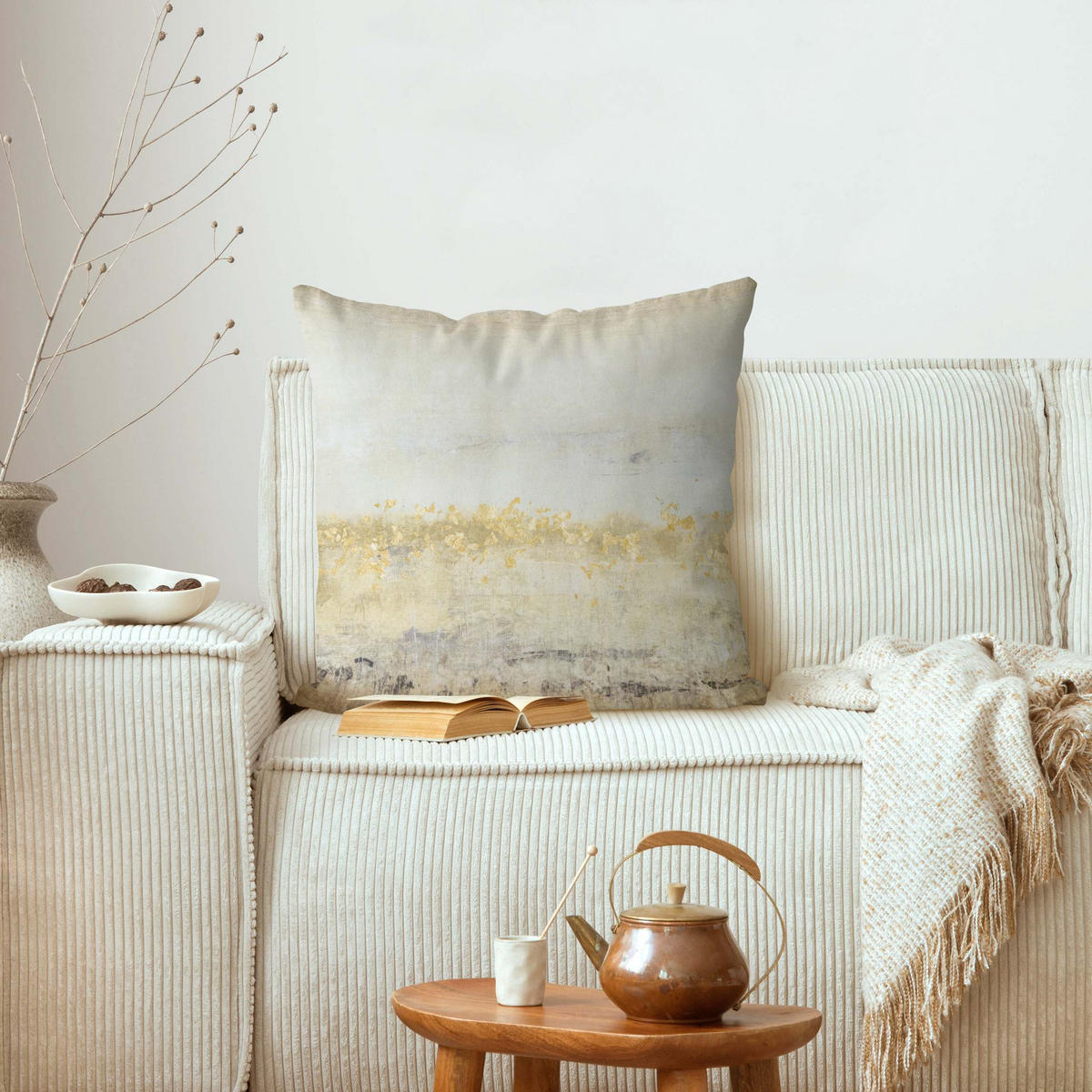 KISSENBEZUG Goldene Farbfelder II 40/40 cm - Weiß, Textil (40/40cm) - Bilderwelten