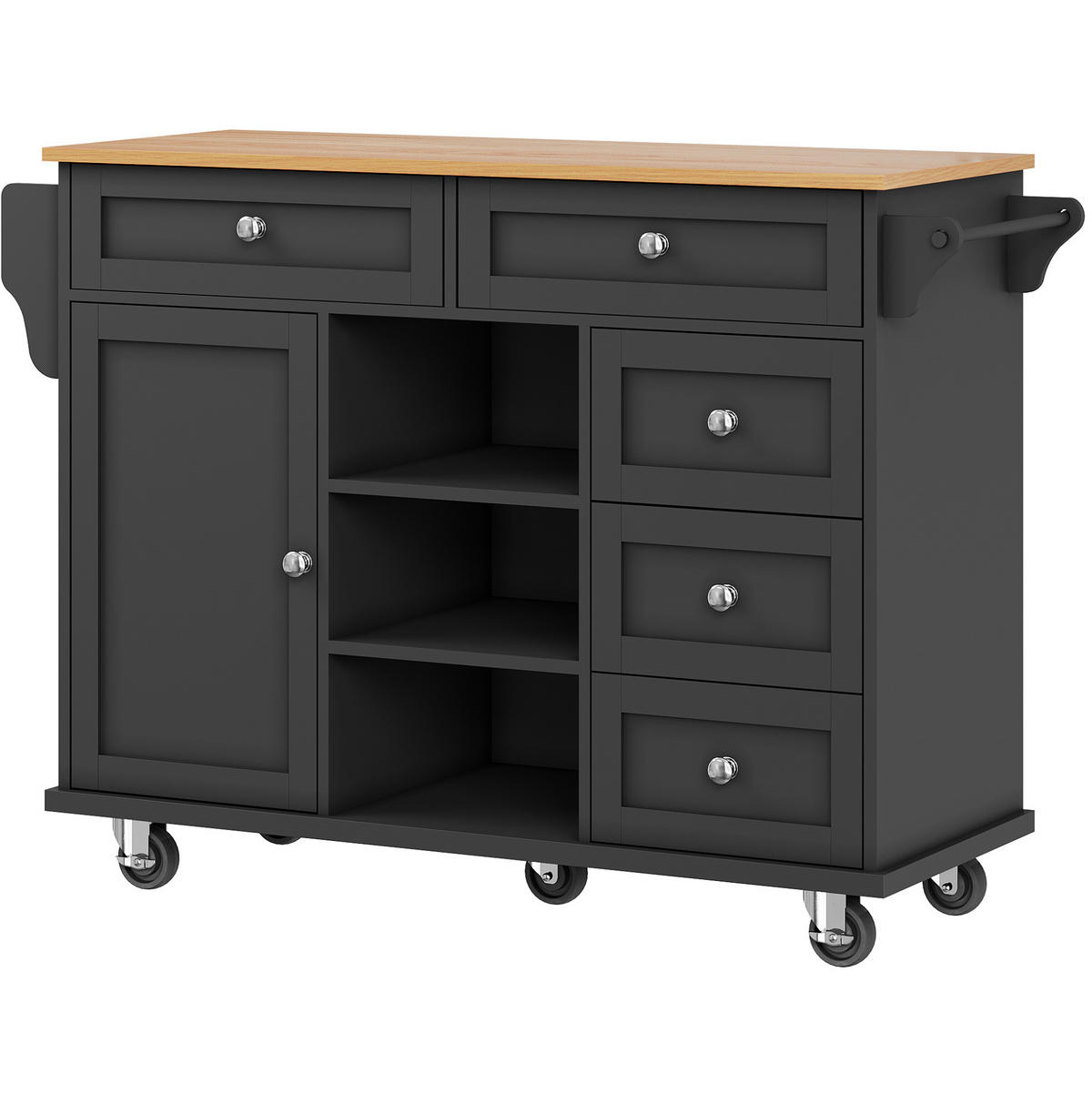 KÜCHENWAGEN aus MDF mit Schubladen & Fächern, 134/46/92 cm, Schwarz - Schwarz, Holzwerkstoff (134/92/46cm) - Redom